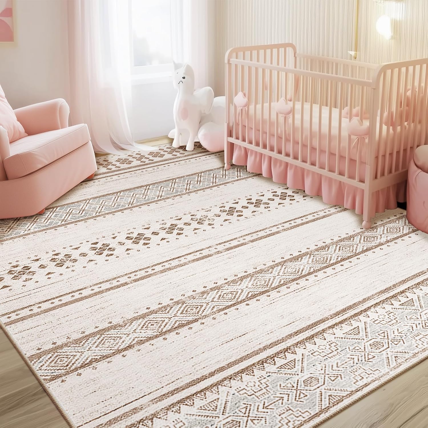 BESTSWEETIE 8x10 Area Rugs for Living Room Washable Moroccan Farmhouse Neutral Geometric Low Pile Non-Slip Soft Print Pattern Rug for Bedroom Kitchen Dining Room Entryway Black/White