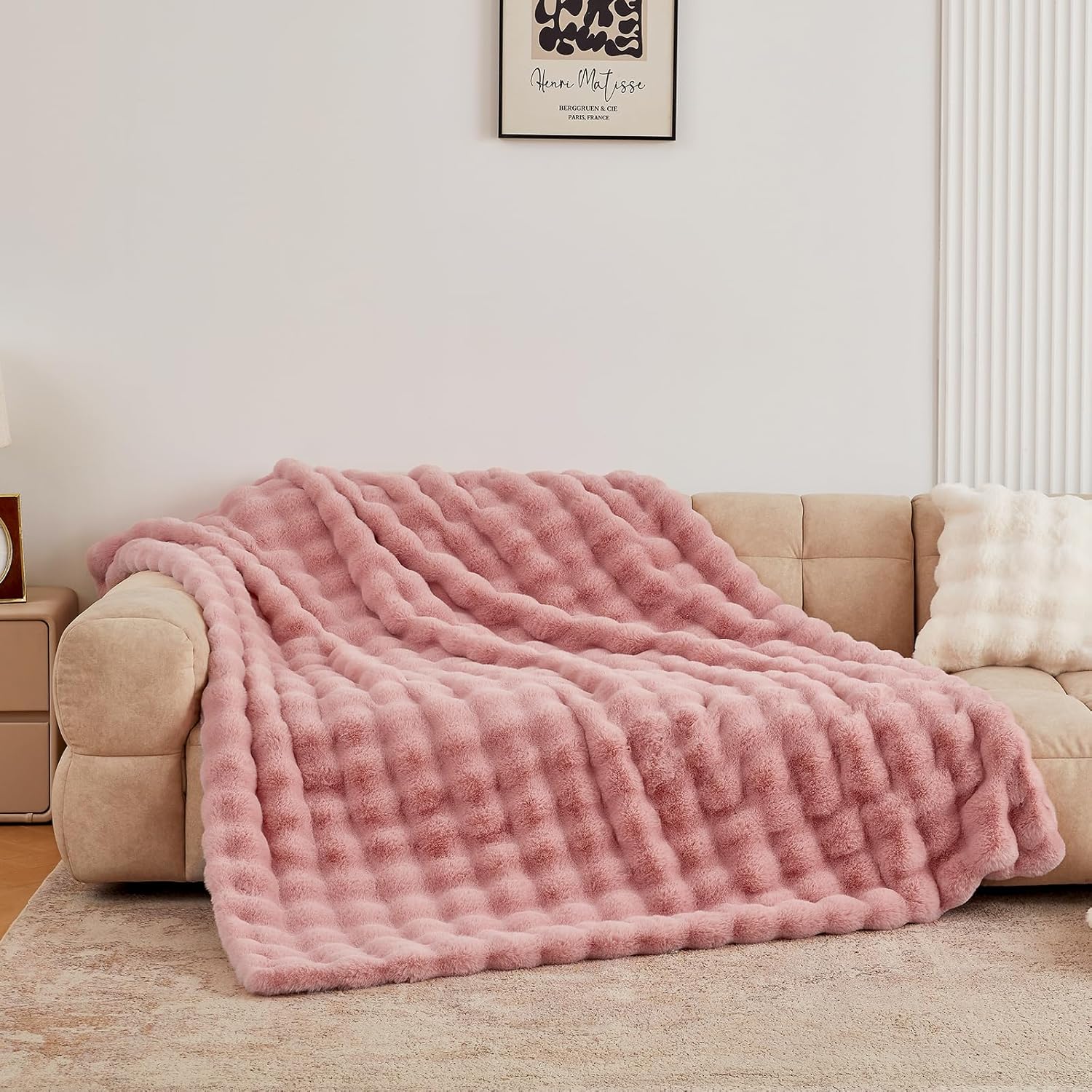 BENVWE Fluffy Faux Fur Throw Blanket for Couch, Soft Plush Thick Cozy Fuzzy Luxury Minky Bubble Blanket for Home Living Room Decor Gift for Women, Tie-dye Coffee, 50" x 60", 1100GSM