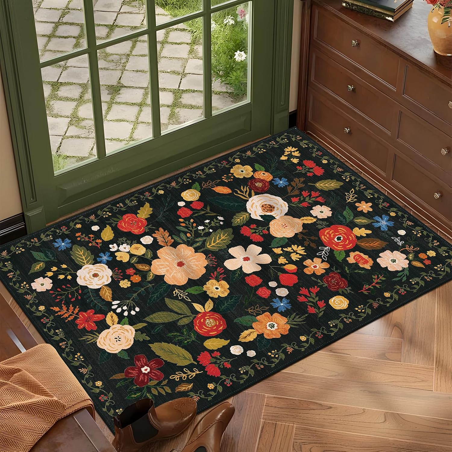 U'Artlines Boho Vintage Area Rug 8x10 Machine Washable Low Pile Soft Floor Carpet Non Slip Non Shedding Accent Rug for Living Room Bedroom Entryway Dining Room Office Cream Tan