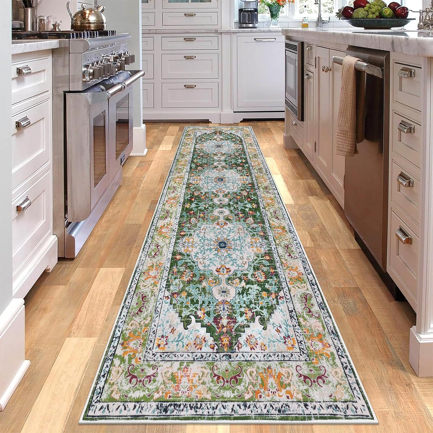 U'Artlines Boho Vintage Area Rug 8x10 Machine Washable Low Pile Soft Floor Carpet Non Slip Non Shedding Accent Rug for Living Room Bedroom Entryway Dining Room Office Cream Tan