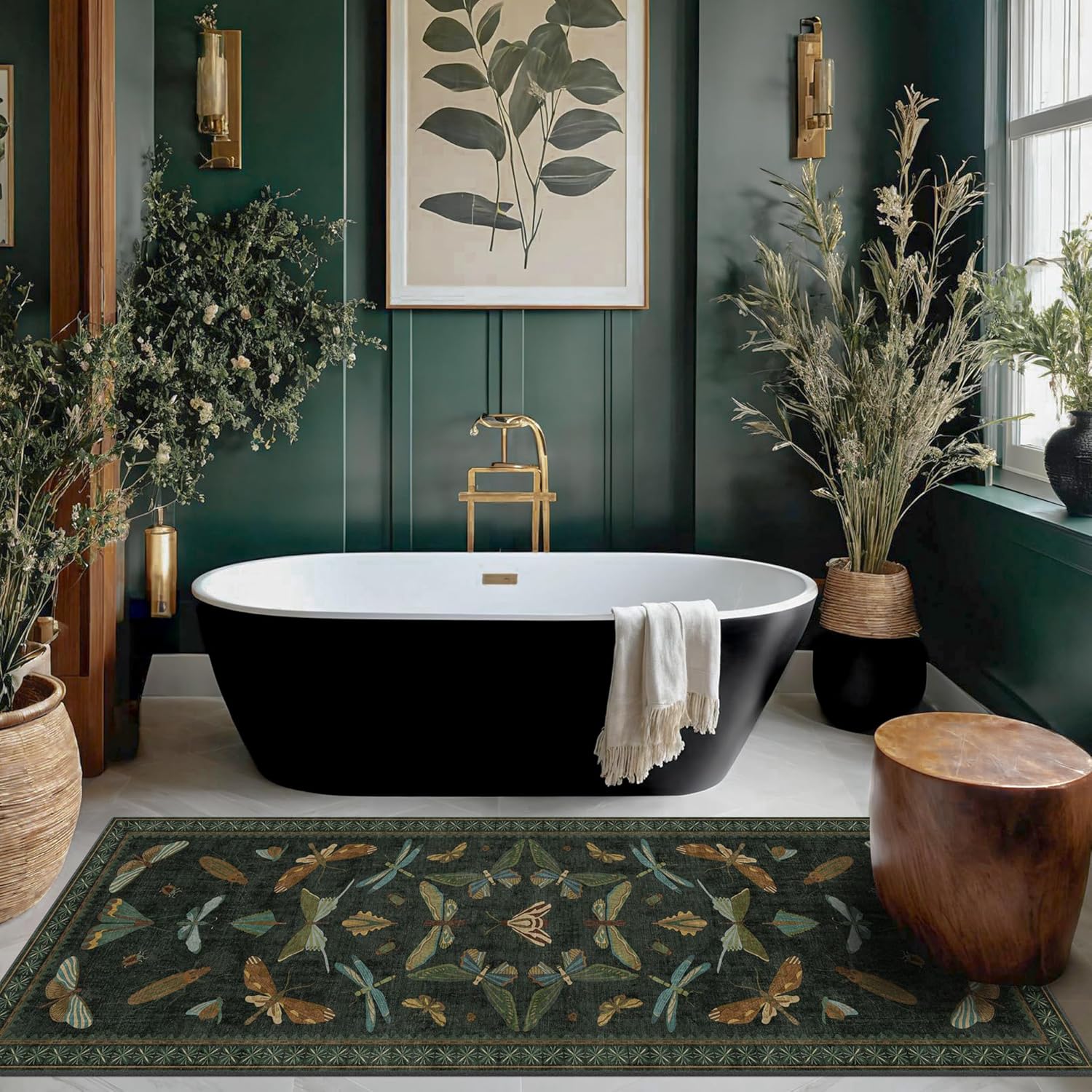 Living Room Rug Black Boho 6x9 - Dining Room Rugs for Under Table, Bedroom, Insect Bug Eclectic Home Décor, Washable Non Slip Foldable