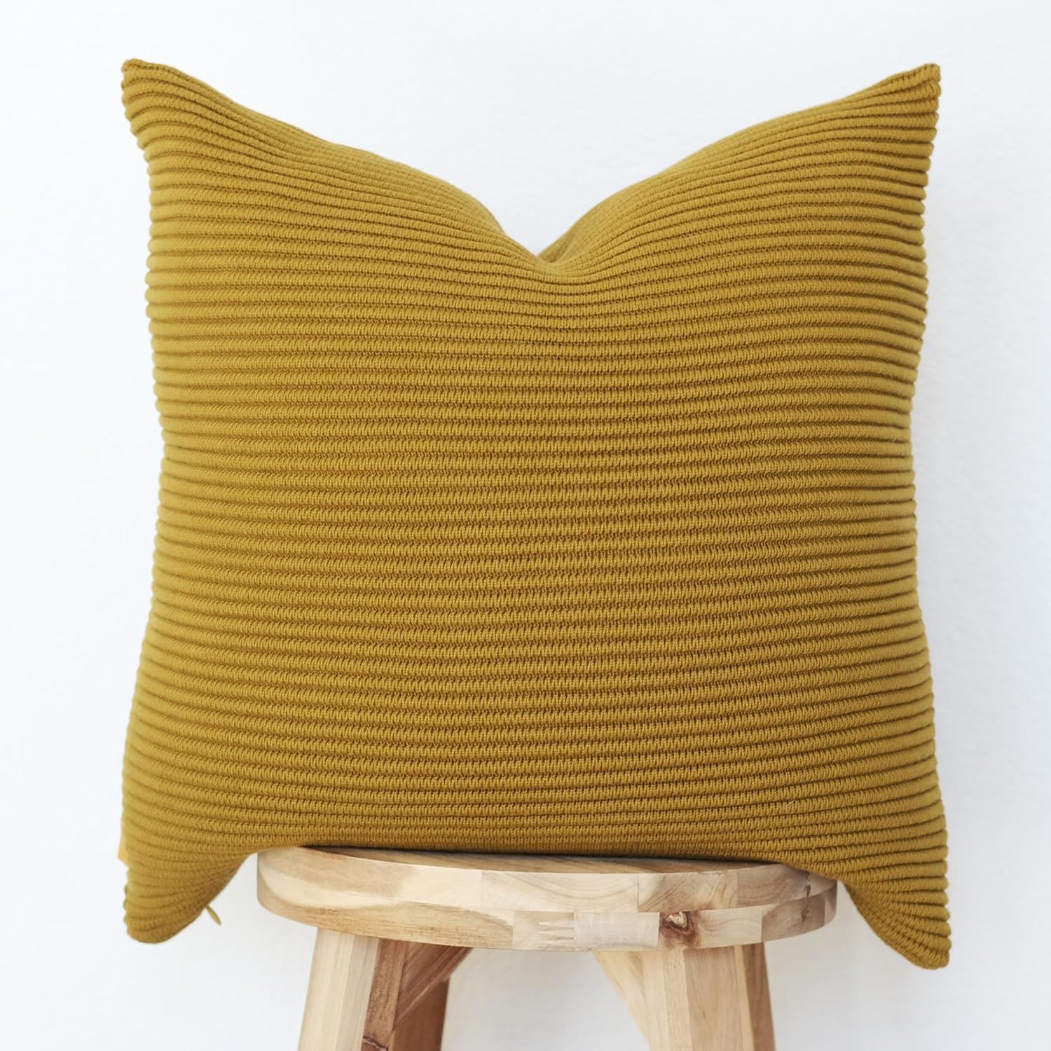 100% Soft Cotton Raised Stripes Textured Rib Knit Throw Pillow Cover (Cacao, 20" x 20")