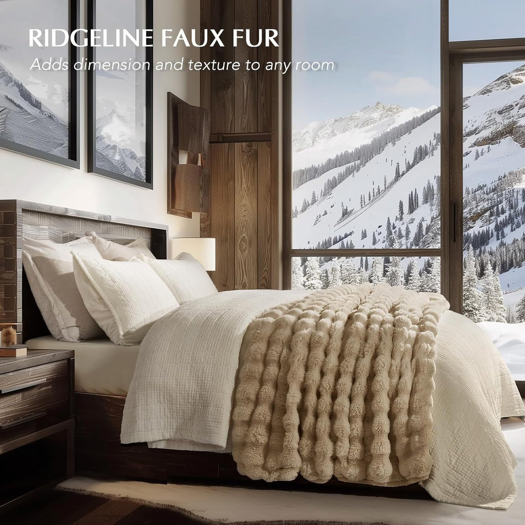 EverGrace Ultra Soft Luxury Fluffy Faux Rabbit Fur Throw Blanket, Thick Warm Bubble Throw for Bed, Cozy Plush Reversible Blankets for Couch, Chair, Sofa, Cream, 60x80 Inches