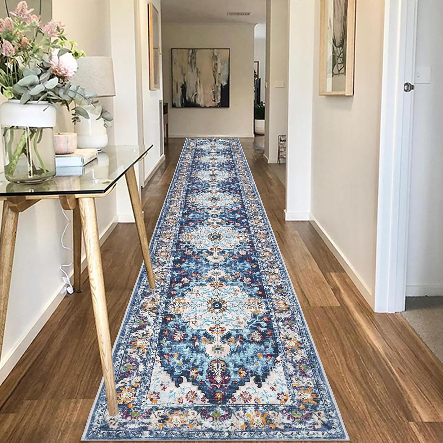 U'Artlines Boho Vintage Area Rug 8x10 Machine Washable Low Pile Soft Floor Carpet Non Slip Non Shedding Accent Rug for Living Room Bedroom Entryway Dining Room Office Cream Tan