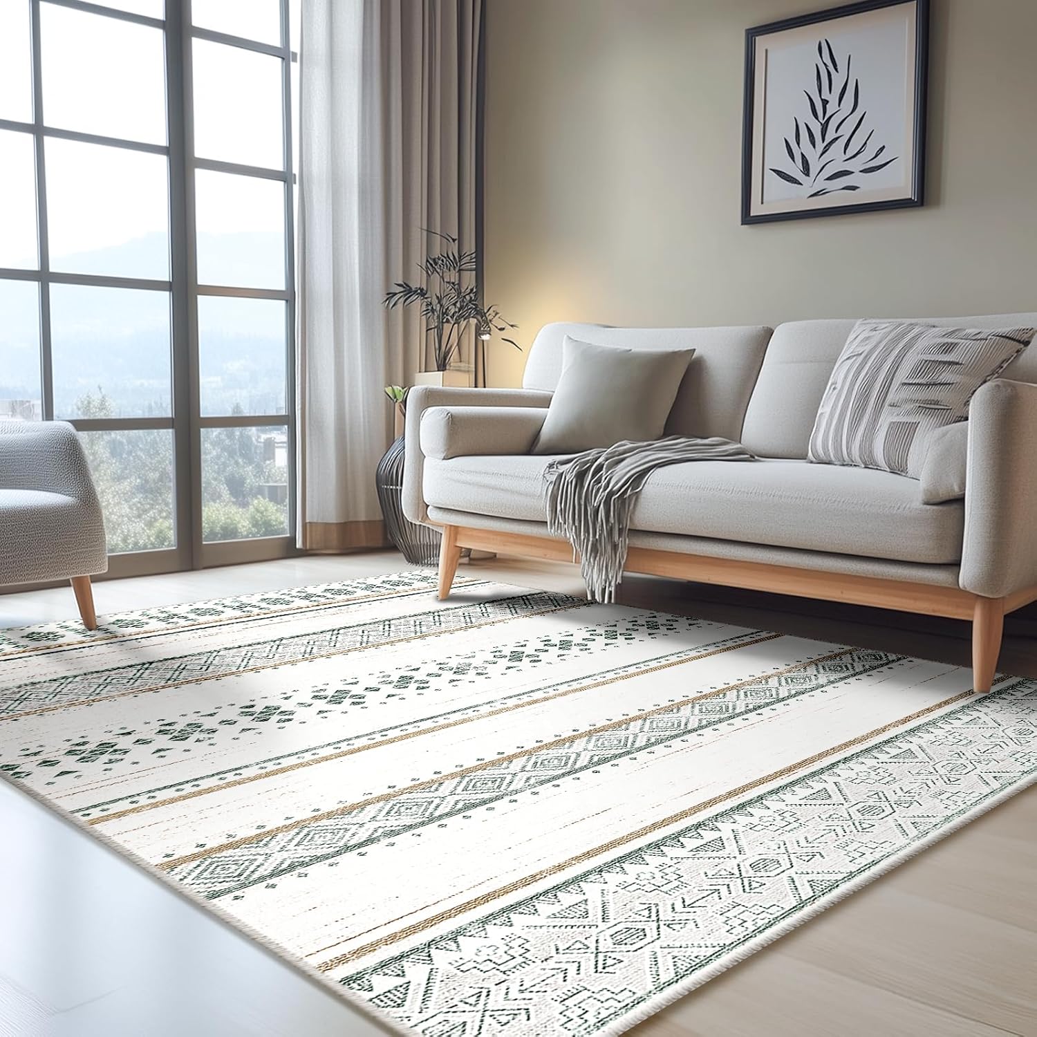 BESTSWEETIE 8x10 Area Rugs for Living Room Washable Moroccan Farmhouse Neutral Geometric Low Pile Non-Slip Soft Print Pattern Rug for Bedroom Kitchen Dining Room Entryway Black/White