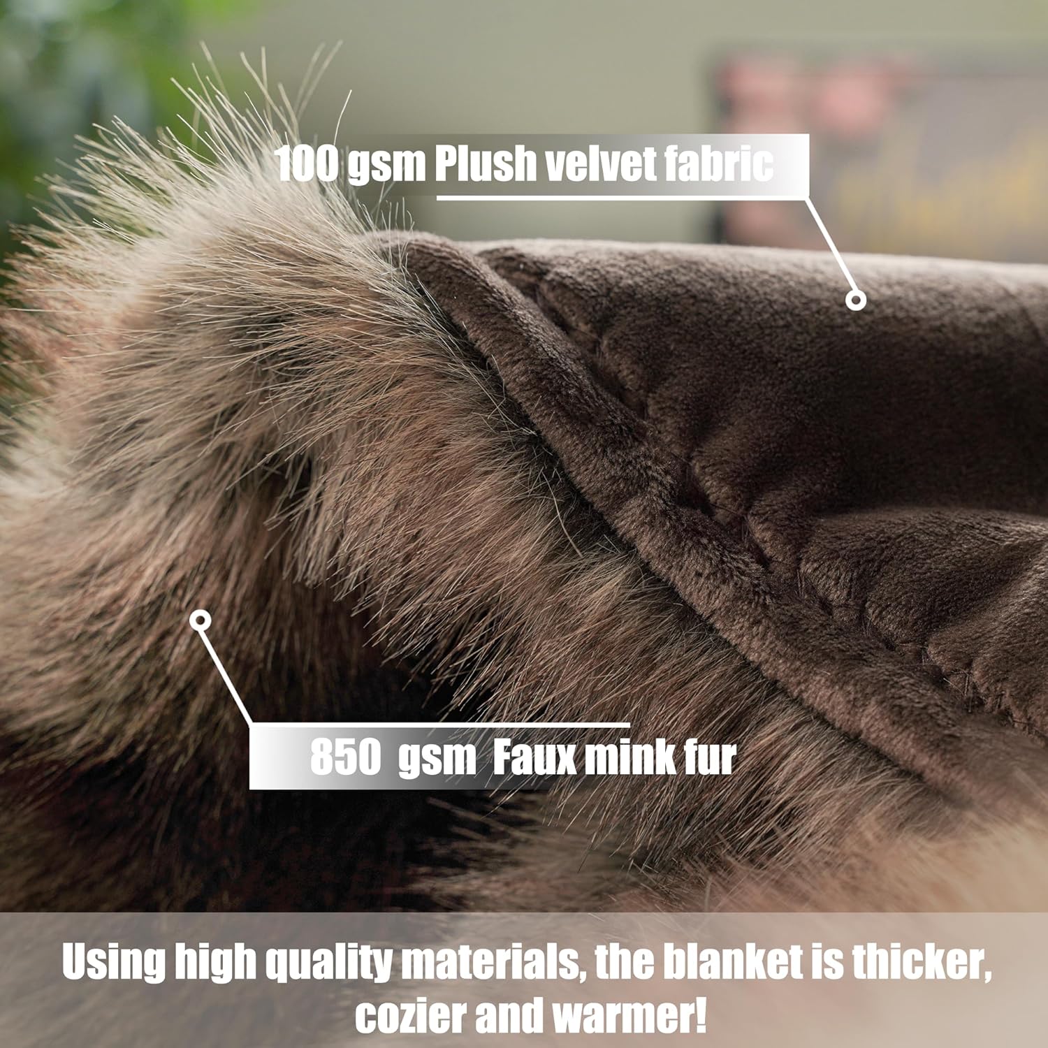 INCHGRASS Faux Mink Fur Blanket Luxury Fur Throw Blanket Sofa Fluffy Blanket Super Warm Elegant Cozy Fuzzy Throw Blankets for Couch,Armchair and Bed Washable Plush Blankets 74"x60" Brown Throw Blanket