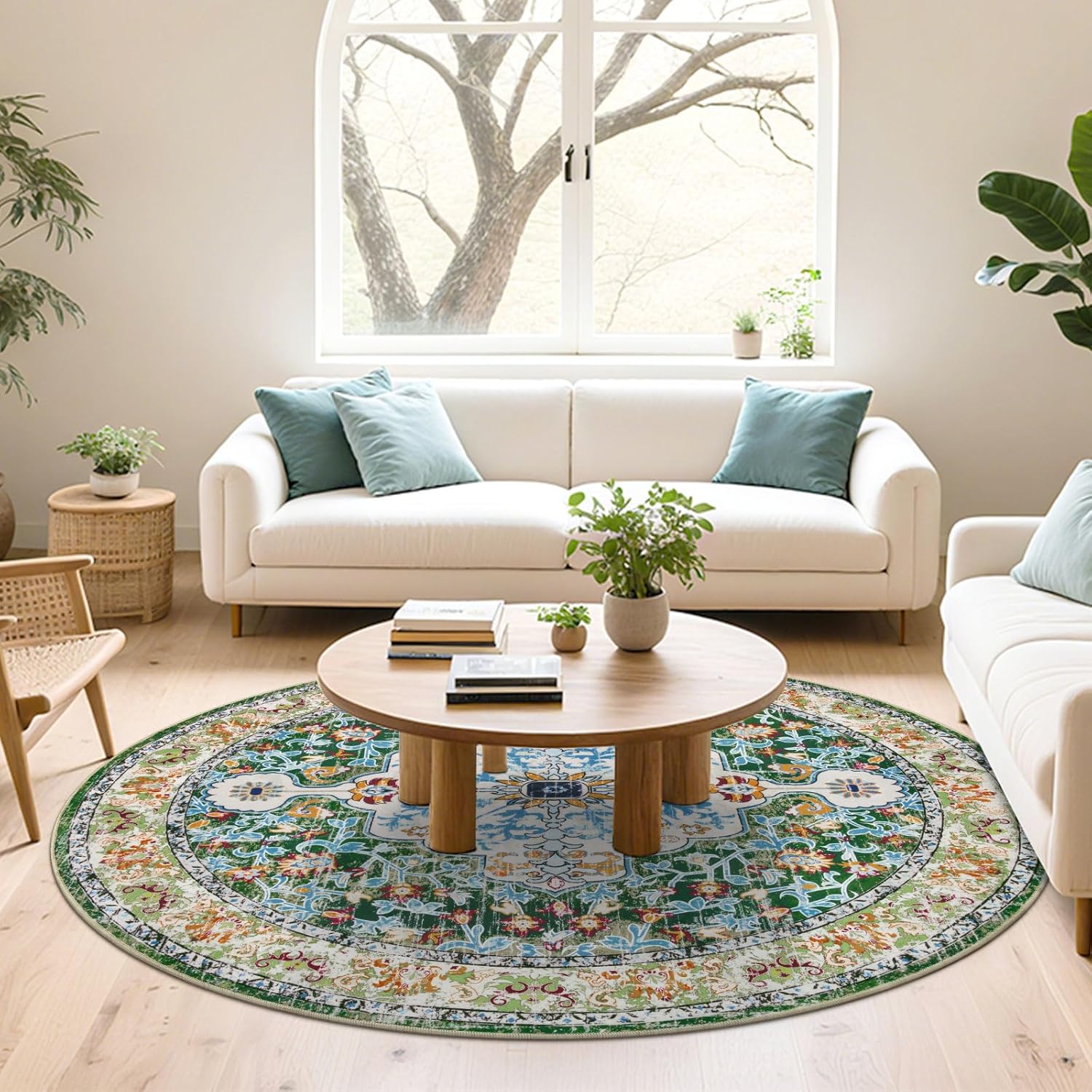 U'Artlines Boho Vintage Area Rug 8x10 Machine Washable Low Pile Soft Floor Carpet Non Slip Non Shedding Accent Rug for Living Room Bedroom Entryway Dining Room Office Cream Tan