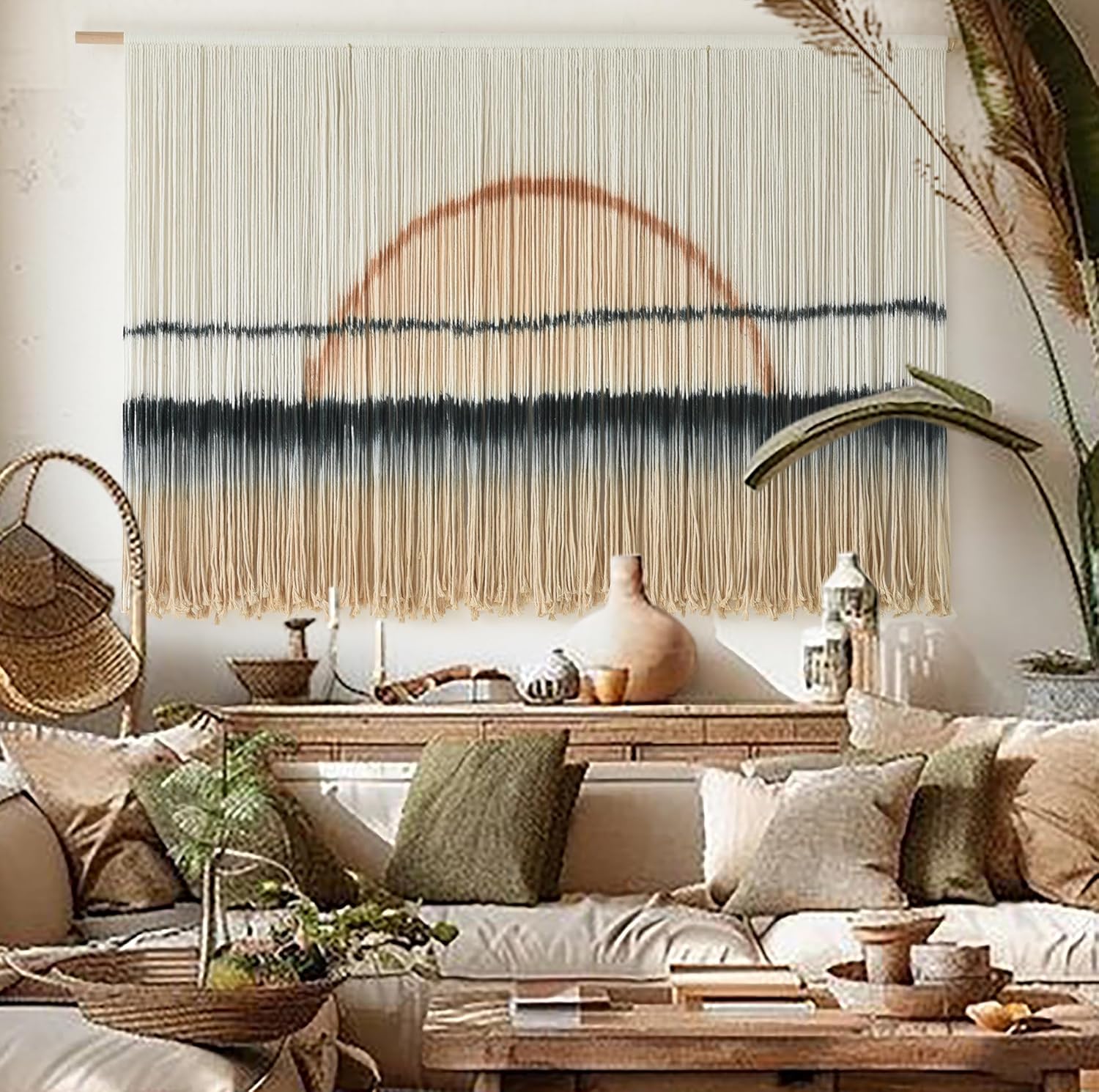 Jakalin Macrame Wall Hanging Boho Tassel Garland 57"x39" | Handmade Cotton Rope Wall Decor for Living Room, Bedroom, Nursery | Large Macrame Banner for Wedding Backdrop, Home Decoration