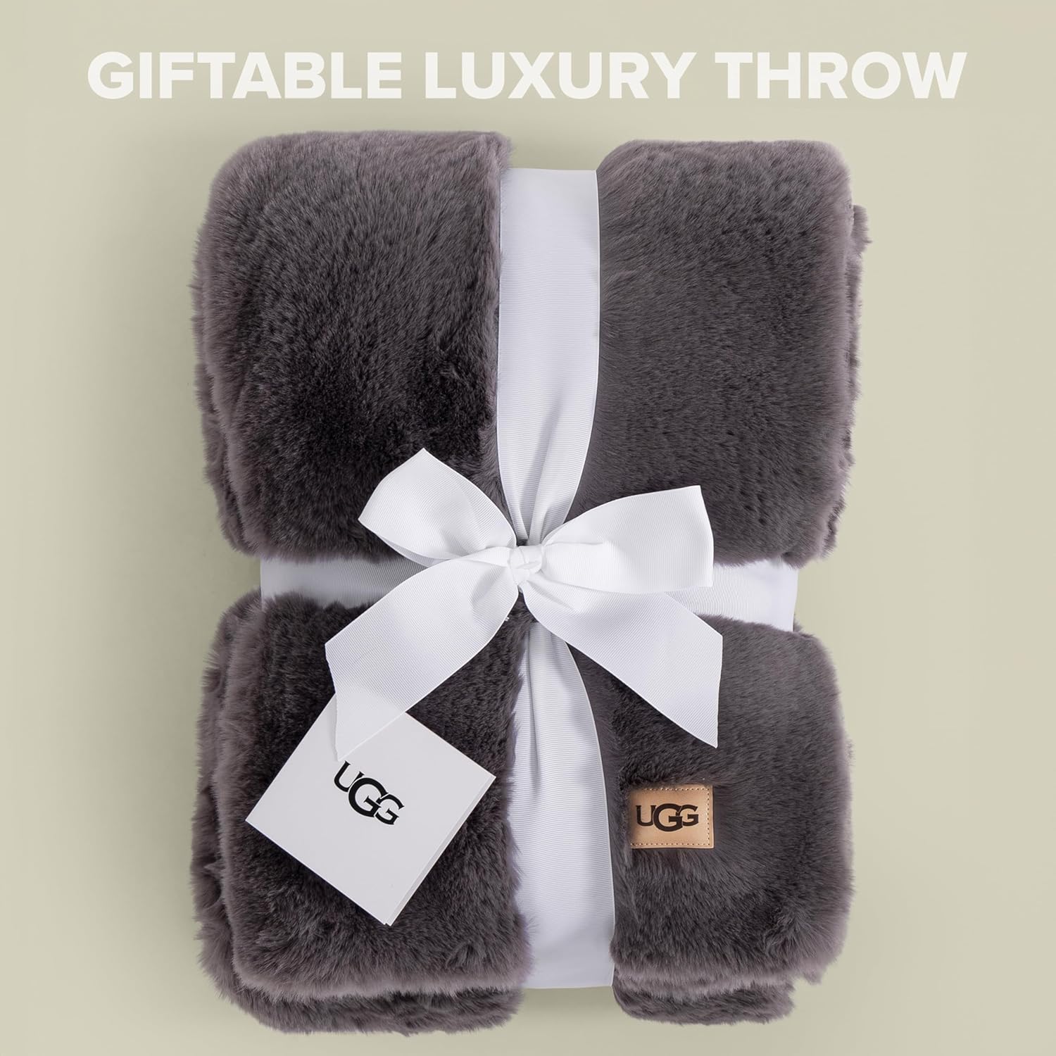 UGG Euphoria Faux Fur Throw Blanket, Oversized Soft Throw for Bed or Couch, Luxury Bedroom Decor, Plush Blankets, Machine Washable, 50-inch x 70-inch, Charcoal Grey