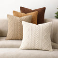 Tegeme Decorative Cable Knit Pillow Covers 18x18 Inch Neutral Sweater Couch Pillow Covers Winter Farmhouse Boho Pillowcase Square Warm Cushion Pillowcases for Bedroom Living Room Sofa