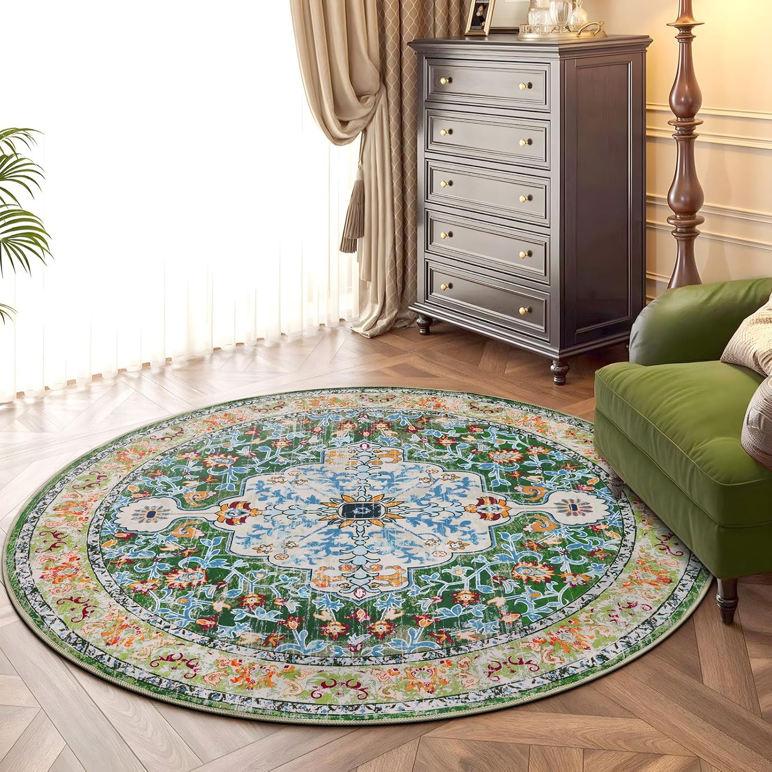 U'Artlines Boho Vintage Area Rug 8x10 Machine Washable Low Pile Soft Floor Carpet Non Slip Non Shedding Accent Rug for Living Room Bedroom Entryway Dining Room Office Cream Tan