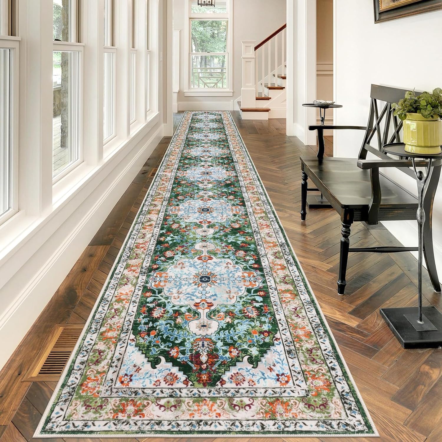 U'Artlines Boho Vintage Area Rug 8x10 Machine Washable Low Pile Soft Floor Carpet Non Slip Non Shedding Accent Rug for Living Room Bedroom Entryway Dining Room Office Cream Tan