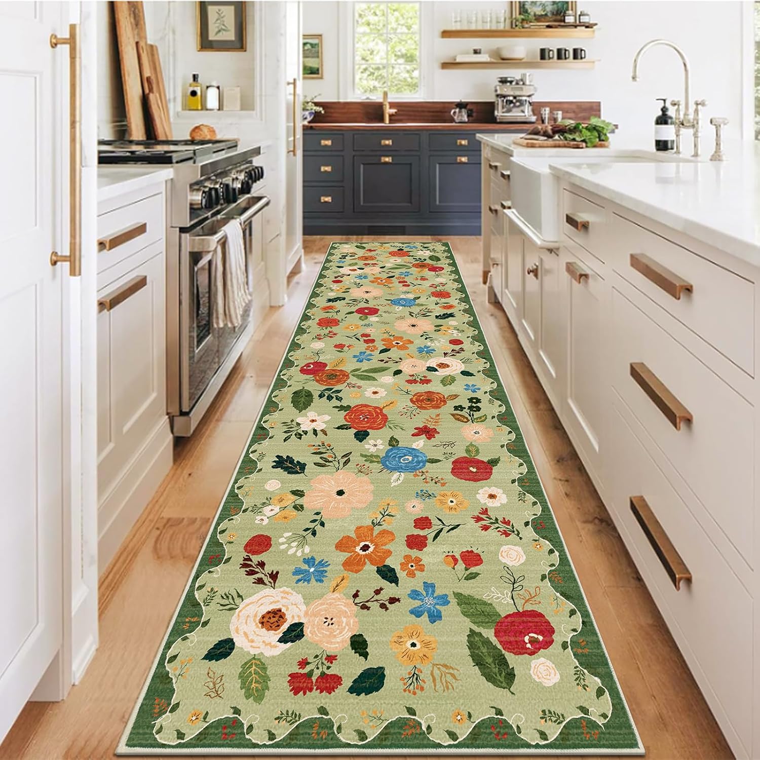 U'Artlines Boho Vintage Area Rug 8x10 Machine Washable Low Pile Soft Floor Carpet Non Slip Non Shedding Accent Rug for Living Room Bedroom Entryway Dining Room Office Cream Tan