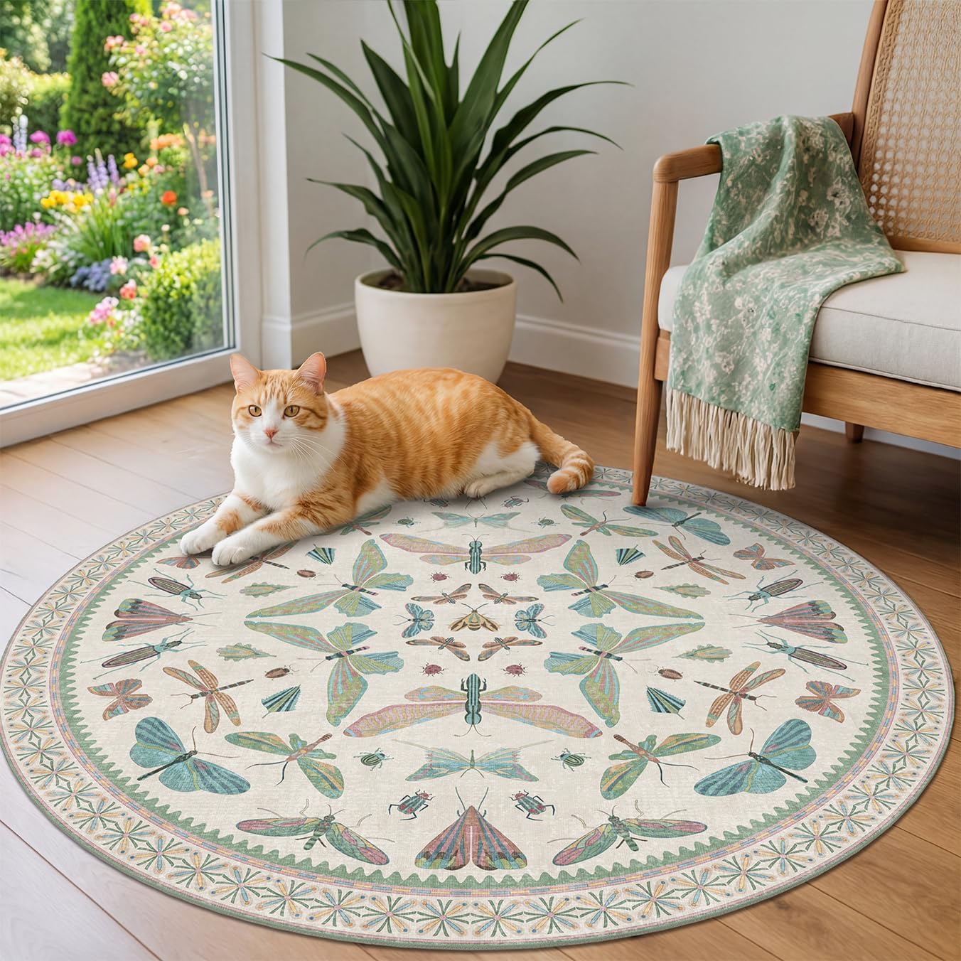 Living Room Rug Black Boho 6x9 - Dining Room Rugs for Under Table, Bedroom, Insect Bug Eclectic Home Décor, Washable Non Slip Foldable