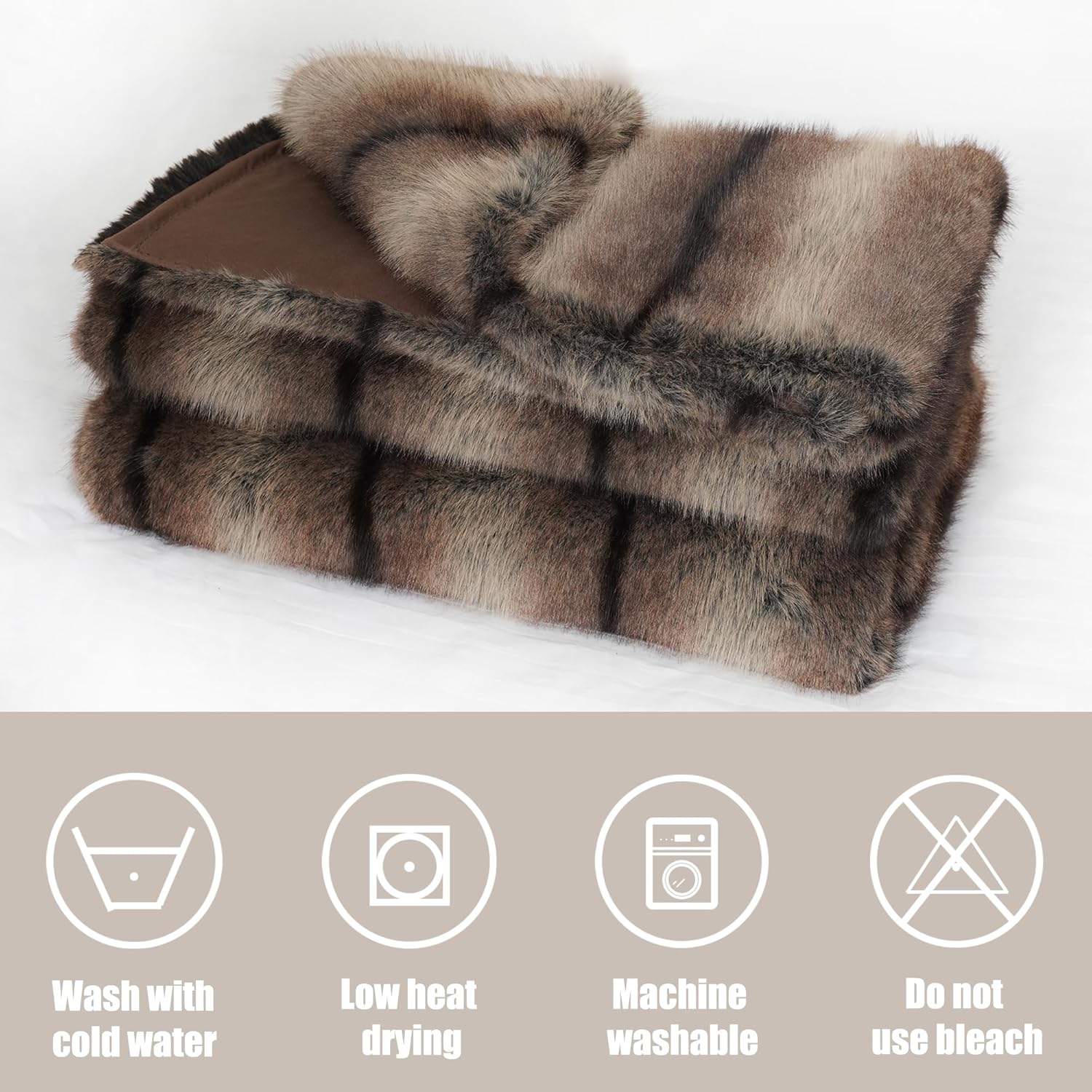 INCHGRASS Faux Mink Fur Blanket Luxury Fur Throw Blanket Sofa Fluffy Blanket Super Warm Elegant Cozy Fuzzy Throw Blankets for Couch,Armchair and Bed Washable Plush Blankets 74"x60" Brown Throw Blanket