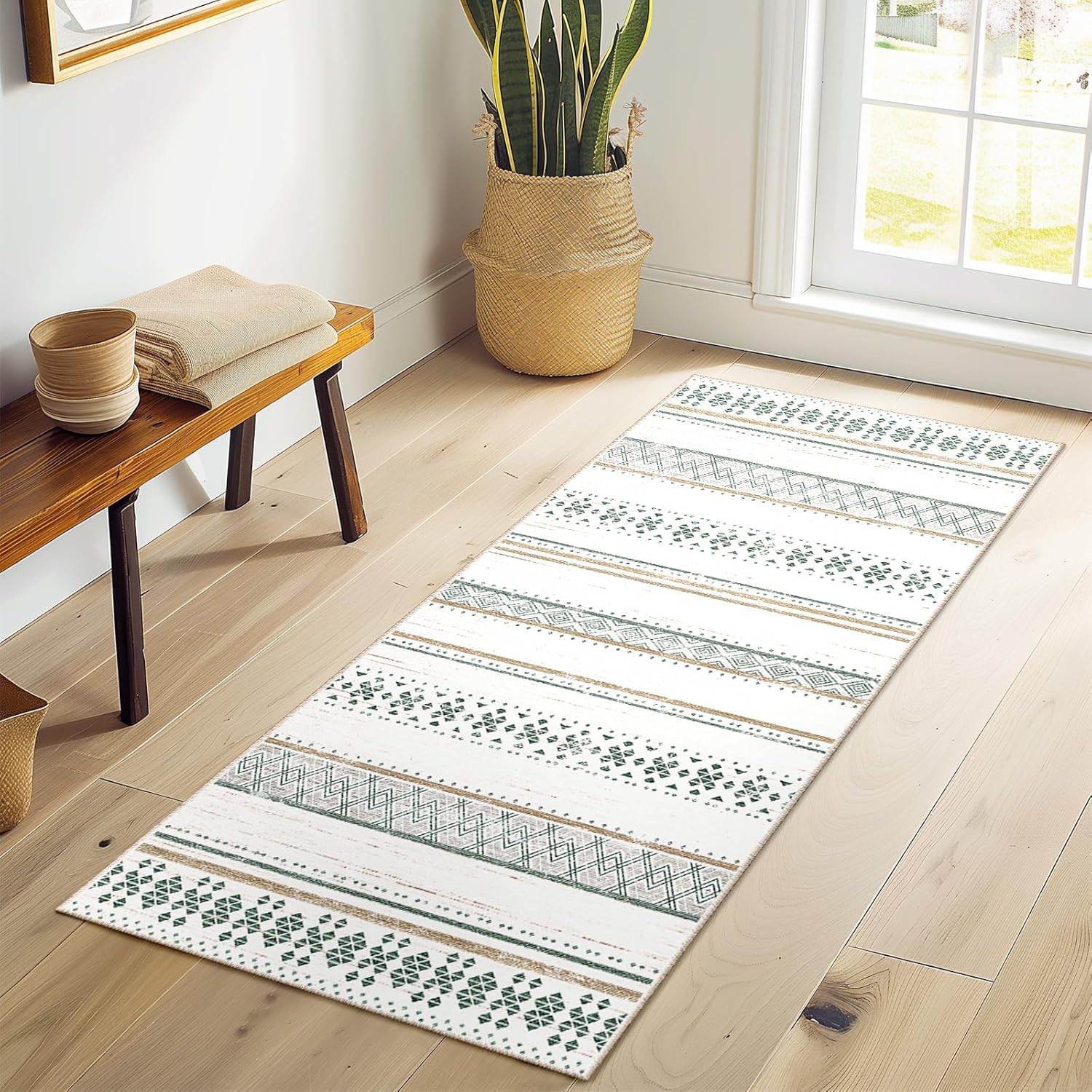 BESTSWEETIE 8x10 Area Rugs for Living Room Washable Moroccan Farmhouse Neutral Geometric Low Pile Non-Slip Soft Print Pattern Rug for Bedroom Kitchen Dining Room Entryway Black/White