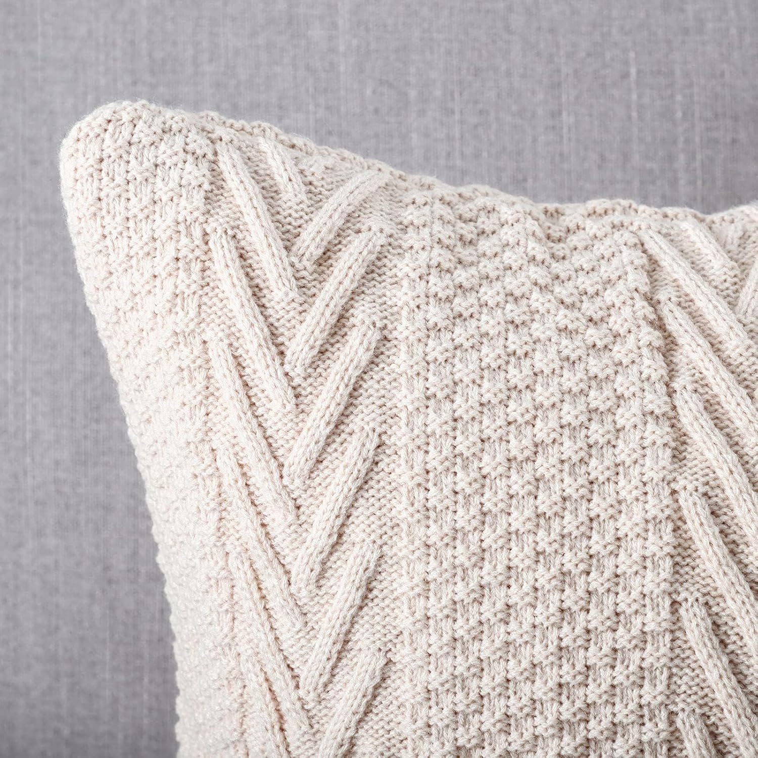 MANDIOO Cotton Knitted Decorative Throw Pillow Covers Soft Cozy Outdoor Cushion Cases Luxury Modern Pillowcases for Couch Sofa Bed 24x24 Inches Beige