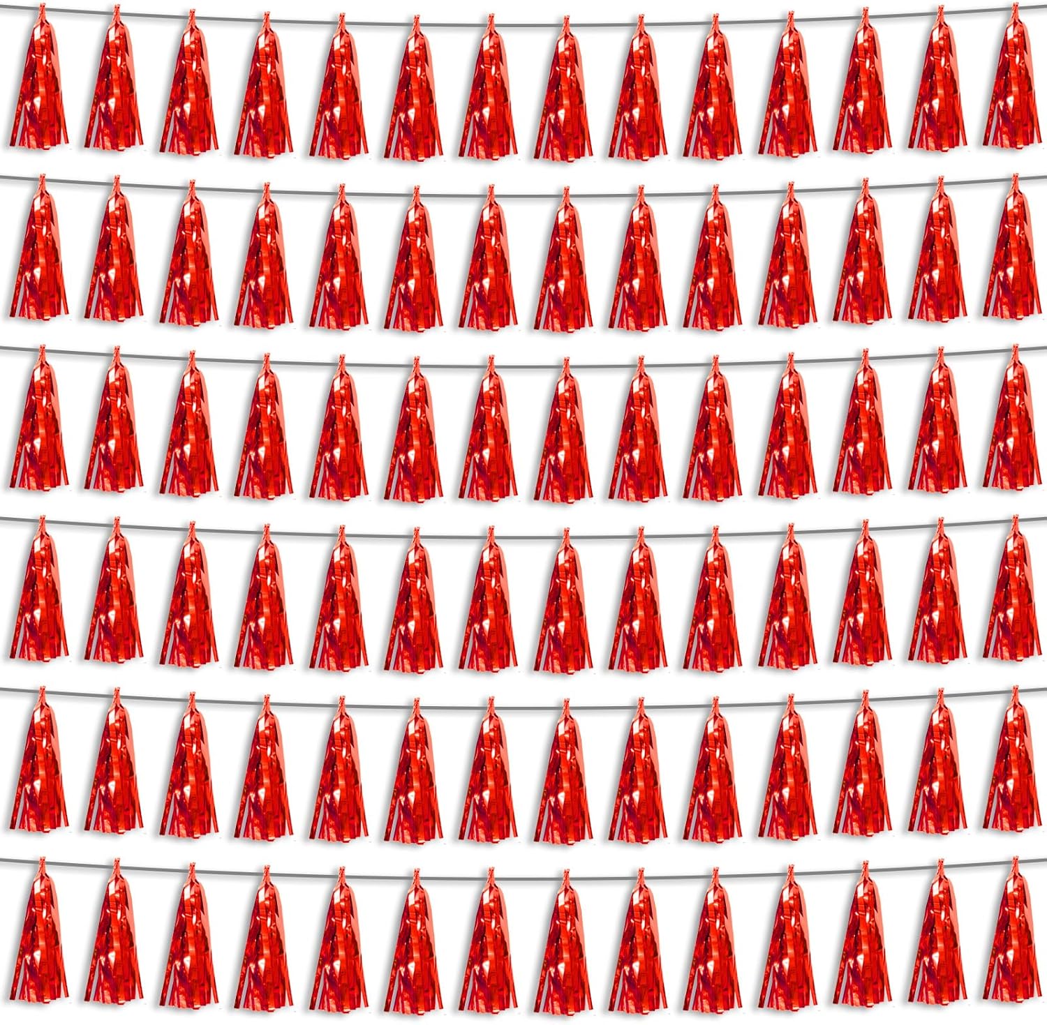 6P Navy-Blue White-Silver Tassel Garland Banner, Tassels Banner Streamers for Parade Floats, Bachelorette, Wedding, Birthday, Graduation, Christmas, Bridal/Baby Shower Party Decorations