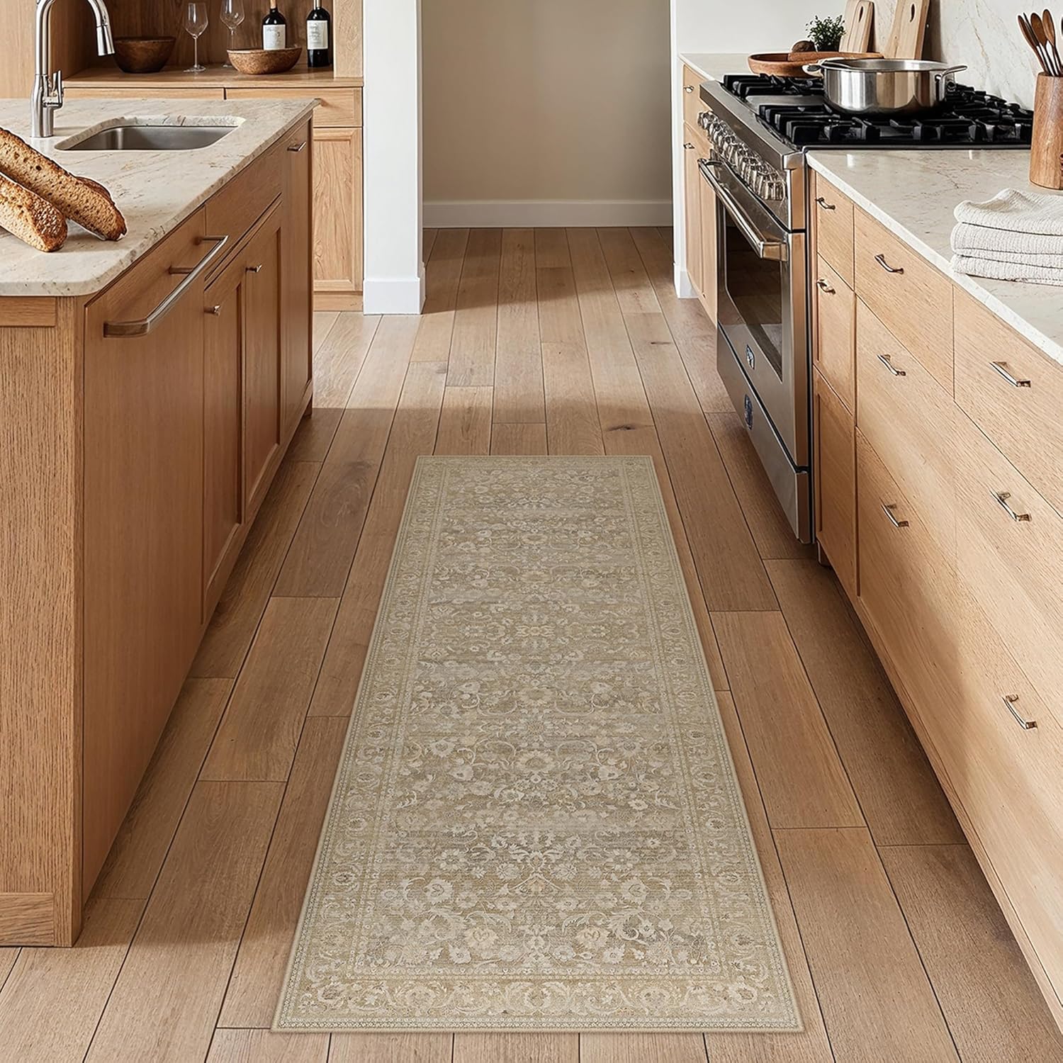 Green 8x10 Area Rug for Living Room Vintage Machine Washable Large Rug Non-Slip Soft Low Pile Carpet Floral Stain Resistant Indoor Office Throw Rug for Bedroom Dining Room Nursery