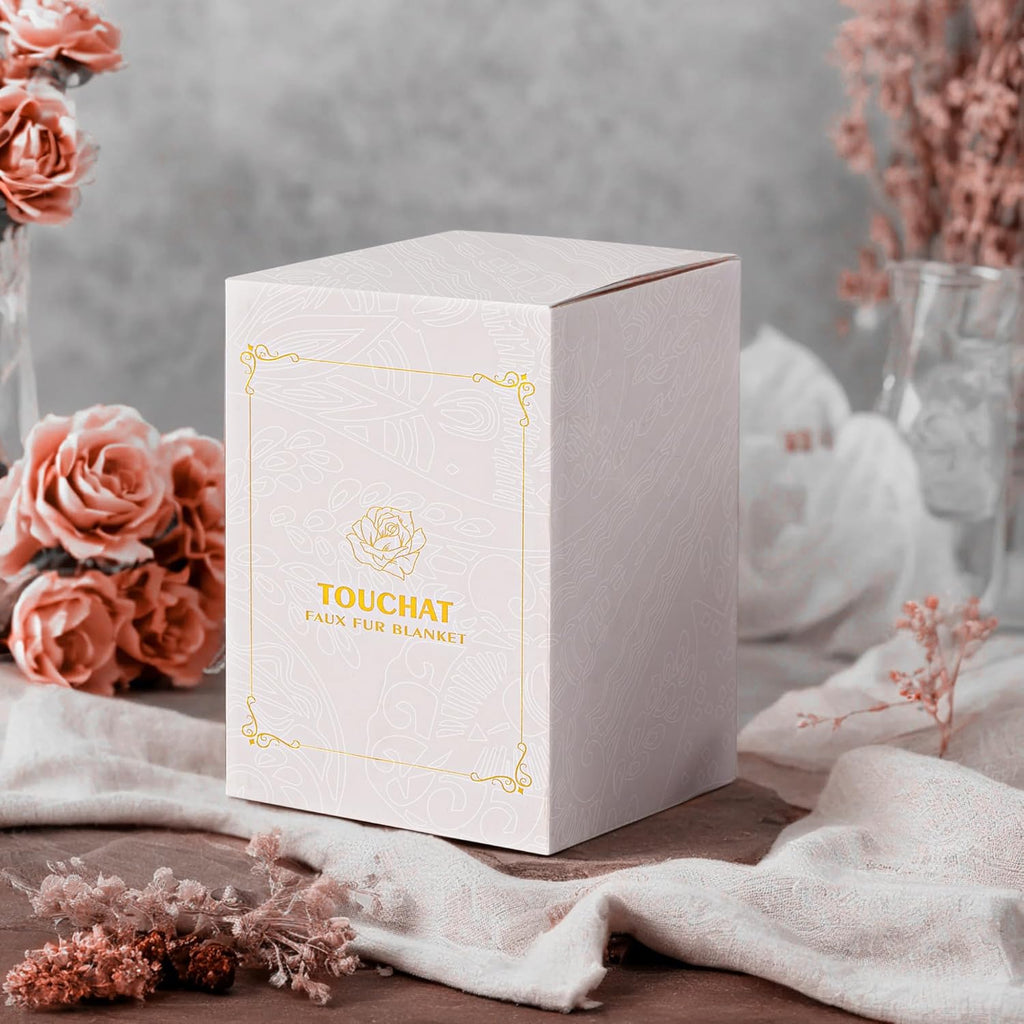 Touchat 1000GSM Faux Fur Throw Blanket, Super Thick Warm Cozy Heavy Blankets for Couch Bed Sofa, Plush Fuzzy Elegant Winter Reversible Mink Blanket for Living Room Bedroom 50''x60'', WhiteBrown