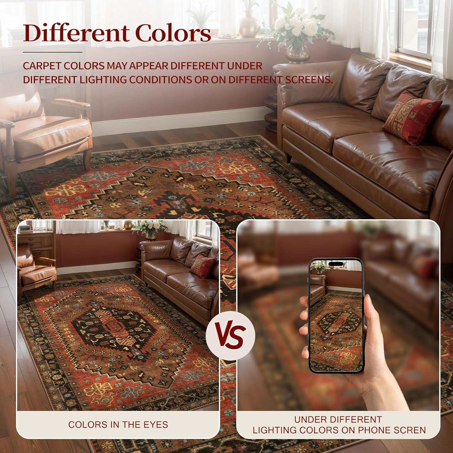 Ciicool 6x9ft Area Rug, Large Washable Throw Rug Vintage Kitchen Carpet for Entrance Bedroom Bedside Living Room Kitchen Laundry Bathroom Decor