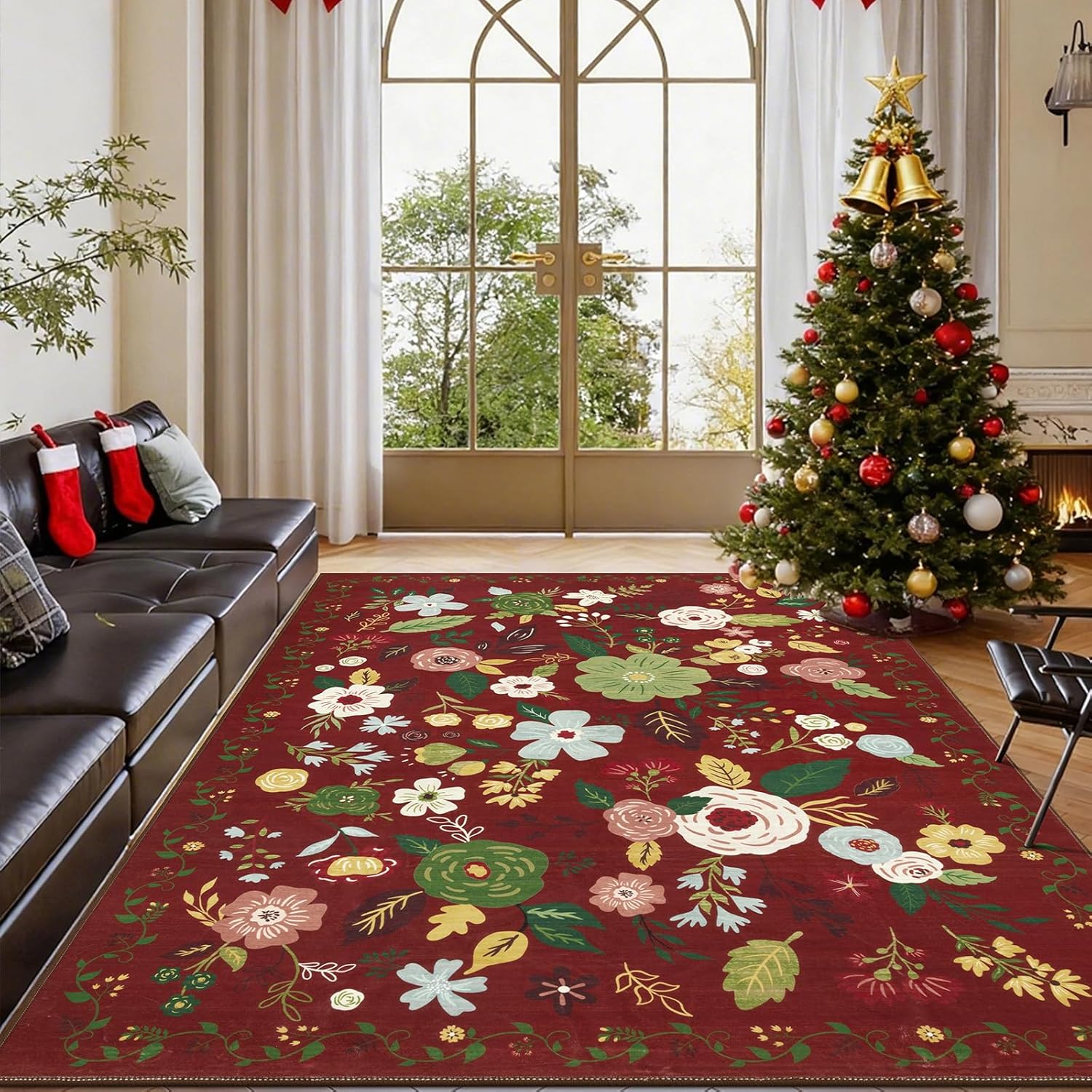 U'Artlines Boho Vintage Area Rug 8x10 Machine Washable Low Pile Soft Floor Carpet Non Slip Non Shedding Accent Rug for Living Room Bedroom Entryway Dining Room Office Cream Tan