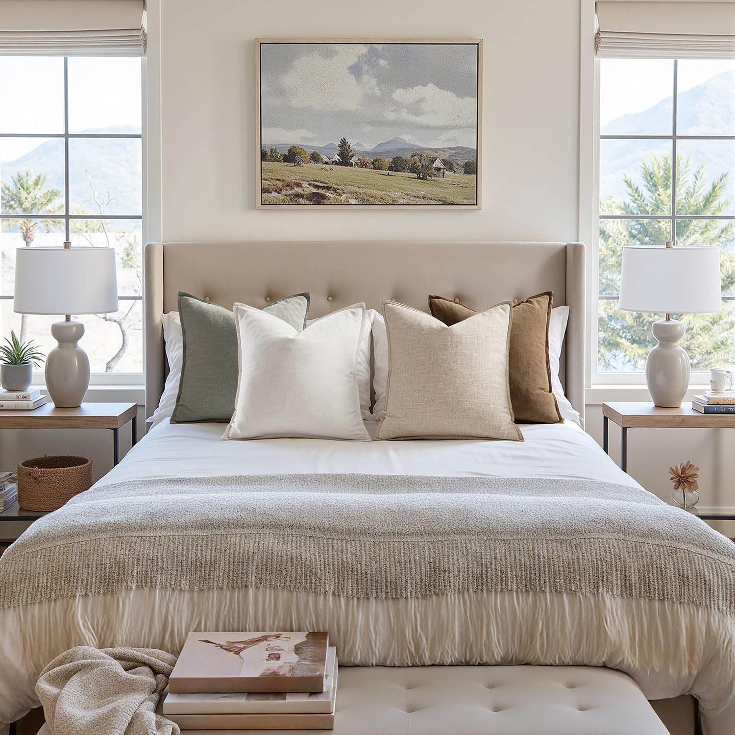 MIULEE Neutral Linen Pillow Covers Pack of 4 Decorative Natural Solid Throw Pillow Covers Soft Accent Boho Farmhouse Couch Pillowcases Modern Spring Home Decors for Living Room Bed Sofa 18x18 Inch