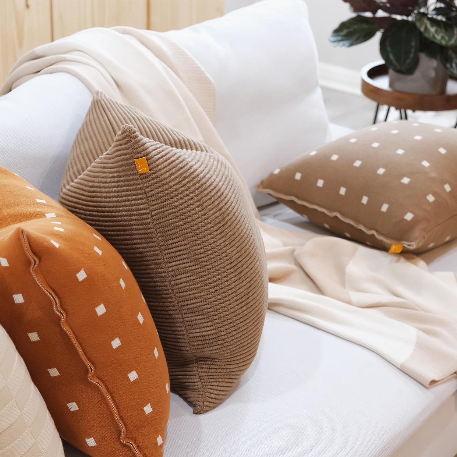 100% Soft Cotton Raised Stripes Textured Rib Knit Throw Pillow Cover (Cacao, 20" x 20")