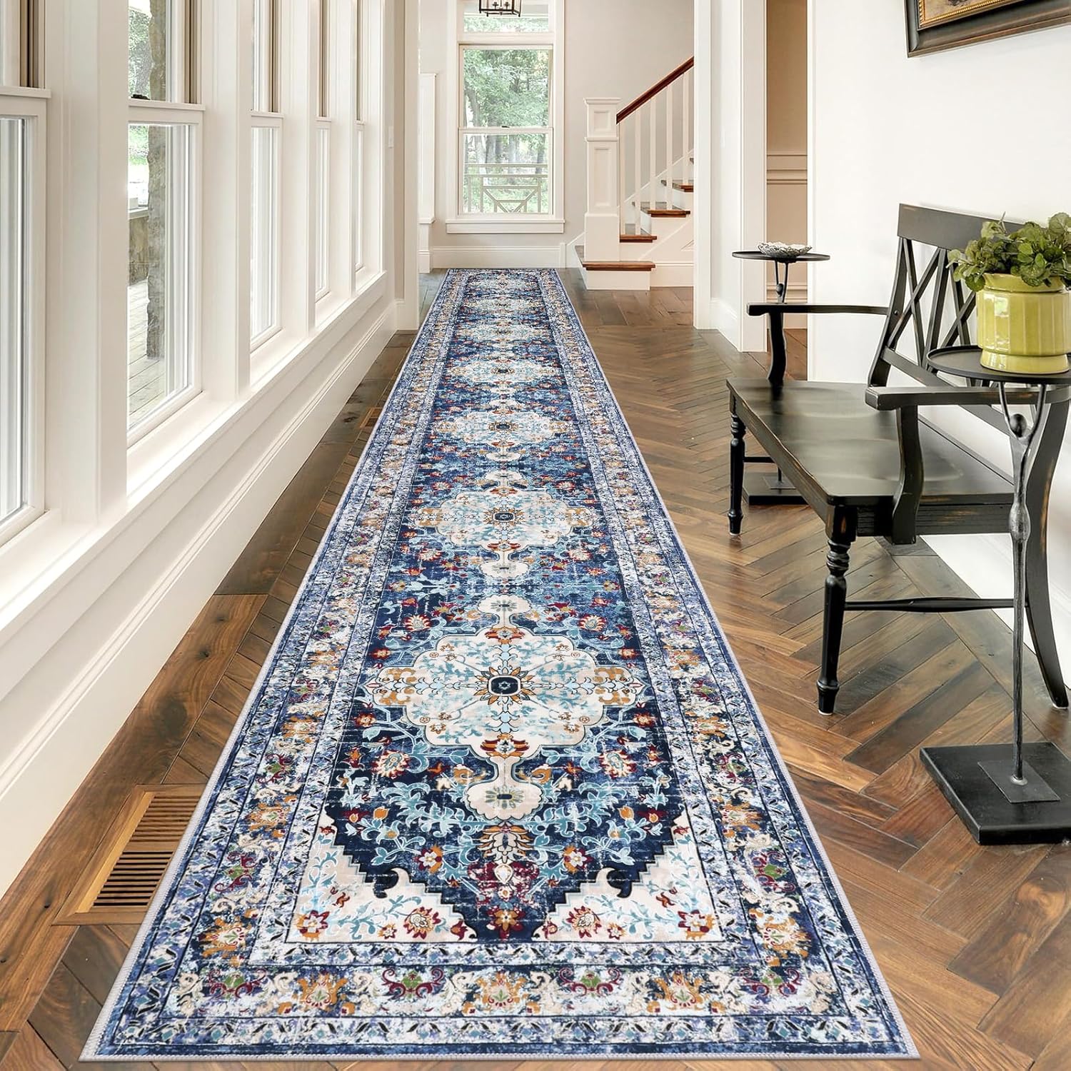 U'Artlines Boho Vintage Area Rug 8x10 Machine Washable Low Pile Soft Floor Carpet Non Slip Non Shedding Accent Rug for Living Room Bedroom Entryway Dining Room Office Cream Tan