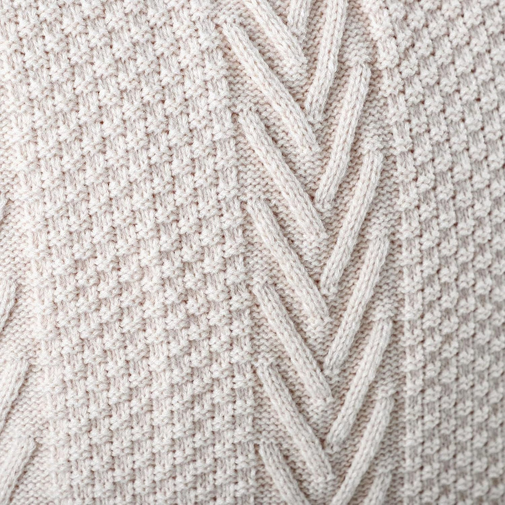 MANDIOO Cotton Knitted Decorative Throw Pillow Covers Soft Cozy Outdoor Cushion Cases Luxury Modern Pillowcases for Couch Sofa Bed 24x24 Inches Beige