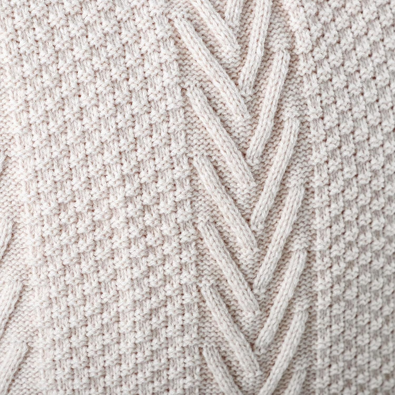 MANDIOO Cotton Knitted Decorative Throw Pillow Covers Soft Cozy Outdoor Cushion Cases Luxury Modern Pillowcases for Couch Sofa Bed 24x24 Inches Beige