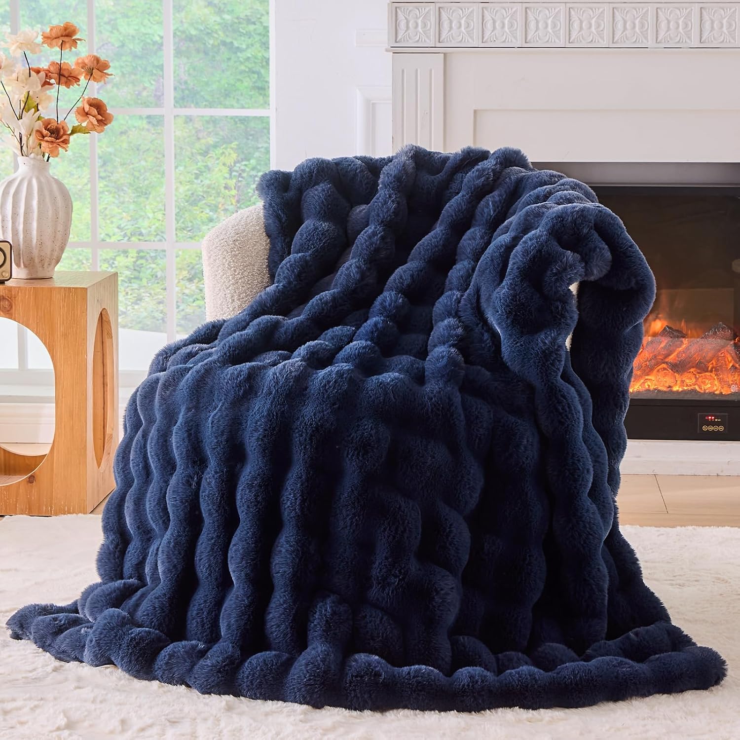 BENVWE Fluffy Faux Fur Throw Blanket for Couch, Soft Plush Thick Cozy Fuzzy Luxury Minky Bubble Blanket for Home Living Room Decor Gift for Women, Tie-dye Coffee, 50" x 60", 1100GSM