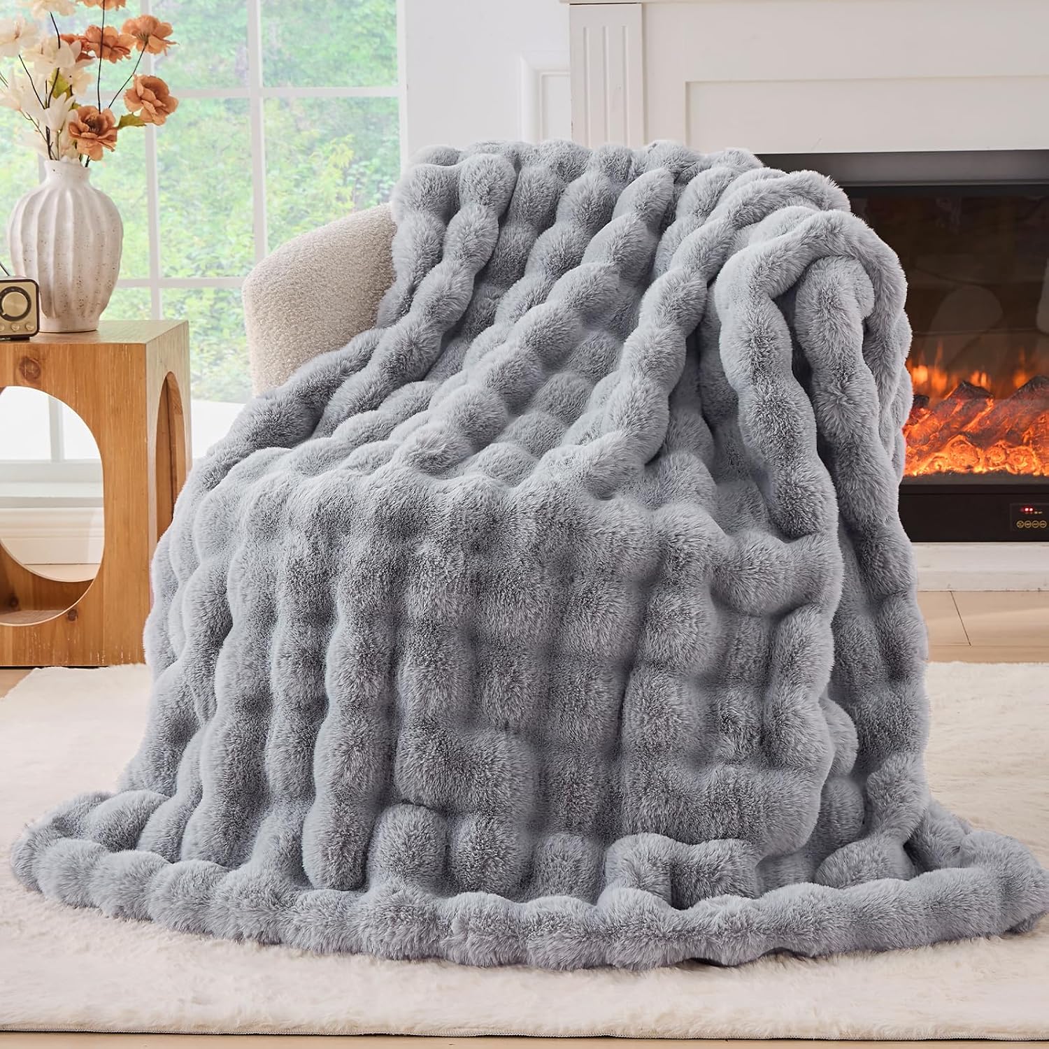 BENVWE Fluffy Faux Fur Throw Blanket for Couch, Soft Plush Thick Cozy Fuzzy Luxury Minky Bubble Blanket for Home Living Room Decor Gift for Women, Tie-dye Coffee, 50" x 60", 1100GSM