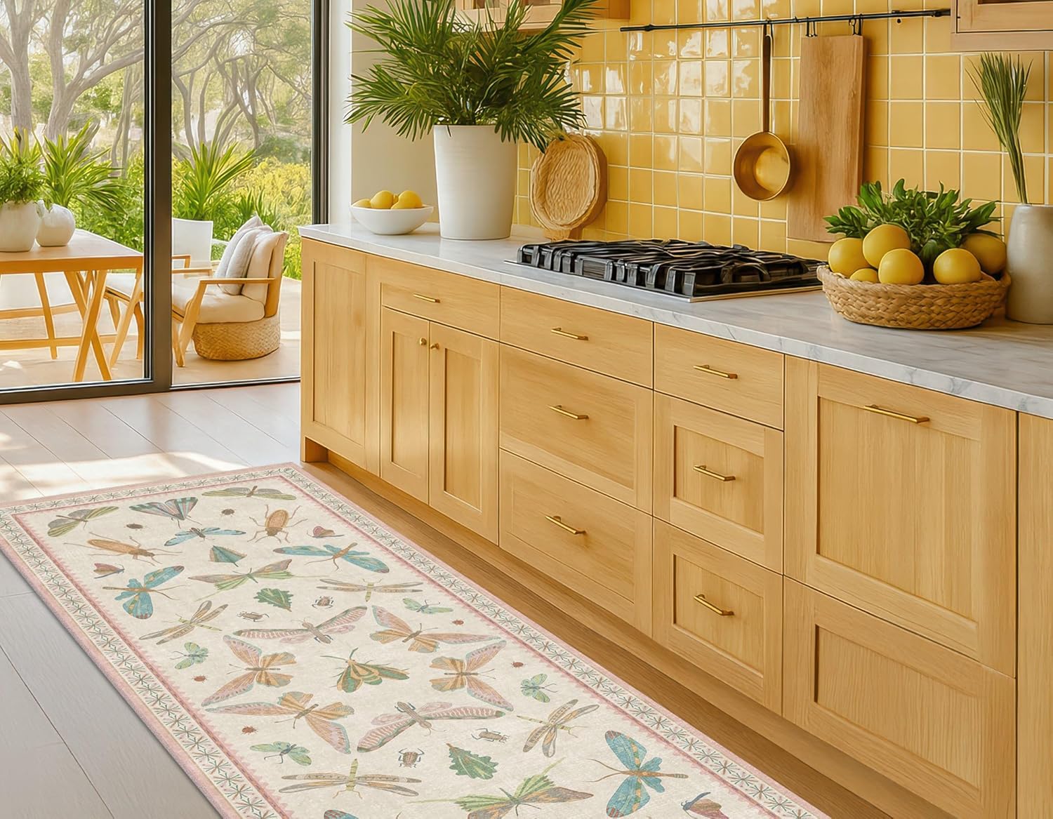 Living Room Rug Black Boho 6x9 - Dining Room Rugs for Under Table, Bedroom, Insect Bug Eclectic Home Décor, Washable Non Slip Foldable