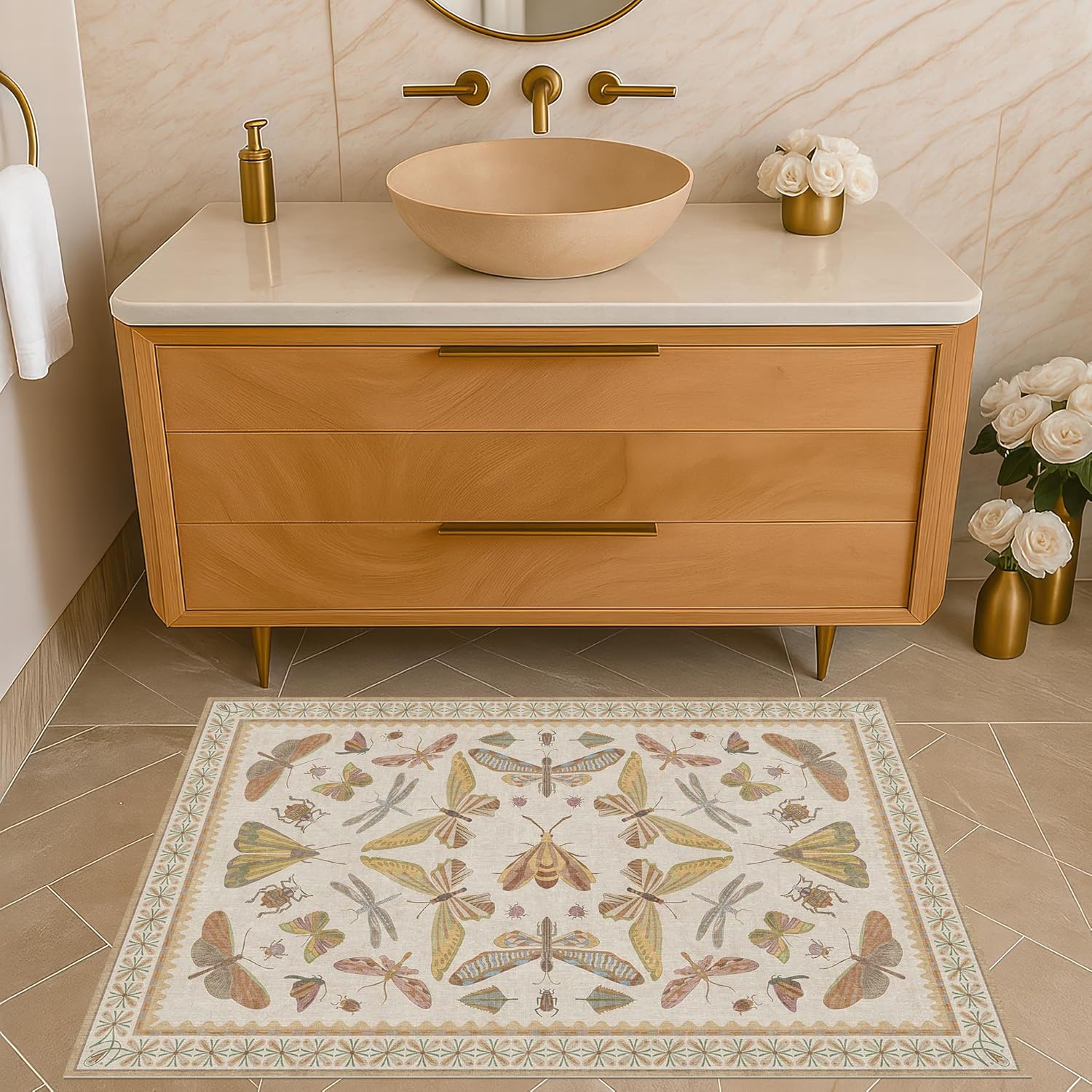 Living Room Rug Black Boho 6x9 - Dining Room Rugs for Under Table, Bedroom, Insect Bug Eclectic Home Décor, Washable Non Slip Foldable