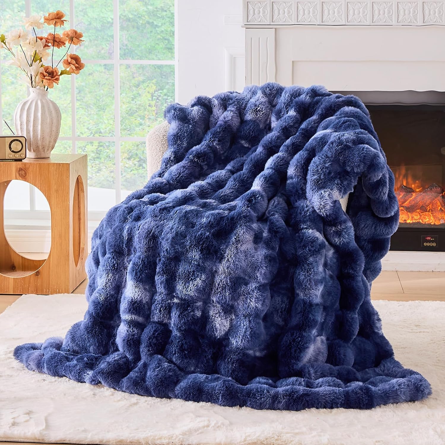BENVWE Fluffy Faux Fur Throw Blanket for Couch, Soft Plush Thick Cozy Fuzzy Luxury Minky Bubble Blanket for Home Living Room Decor Gift for Women, Tie-dye Coffee, 50" x 60", 1100GSM