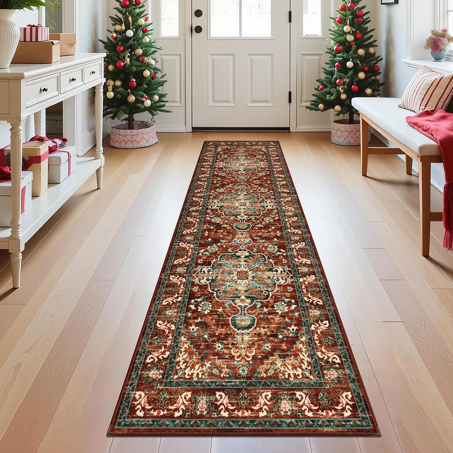 U'Artlines Boho Vintage Area Rug 8x10 Machine Washable Low Pile Soft Floor Carpet Non Slip Non Shedding Accent Rug for Living Room Bedroom Entryway Dining Room Office Cream Tan