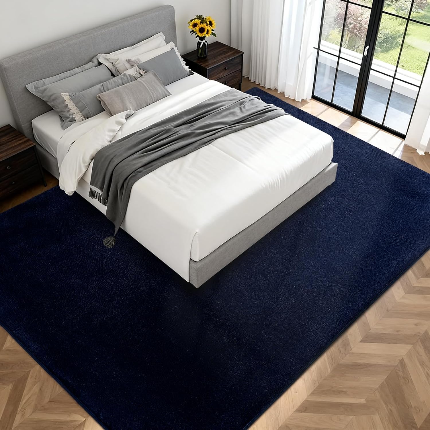 Large Area Rugs for Bedroom Living Room - 8x10 Feet Ultra Soft Navy Blue Rug Thickened with Memory-Foam, Solid Modern Minimalist Carpets for Home Decor, Non-Slip and Comfy Nursery Room Rugs