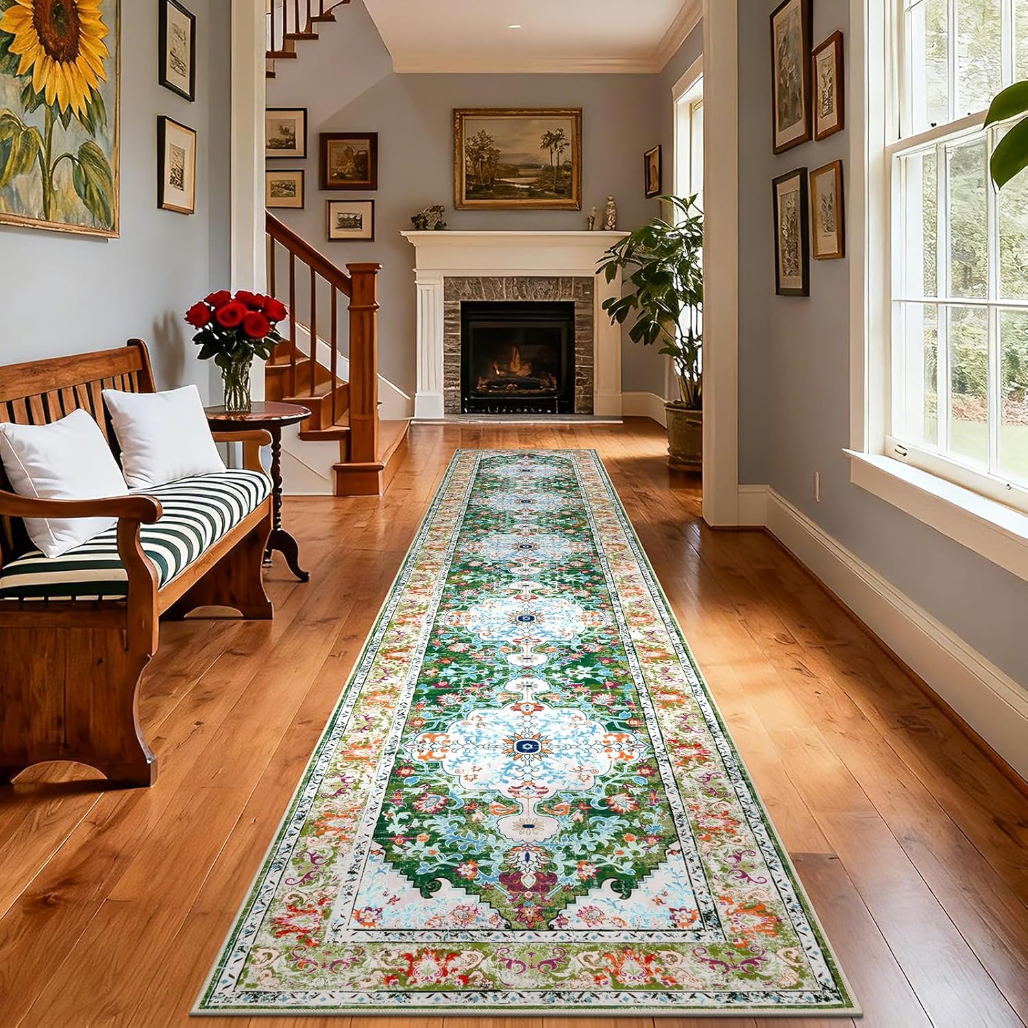 U'Artlines Boho Vintage Area Rug 8x10 Machine Washable Low Pile Soft Floor Carpet Non Slip Non Shedding Accent Rug for Living Room Bedroom Entryway Dining Room Office Cream Tan