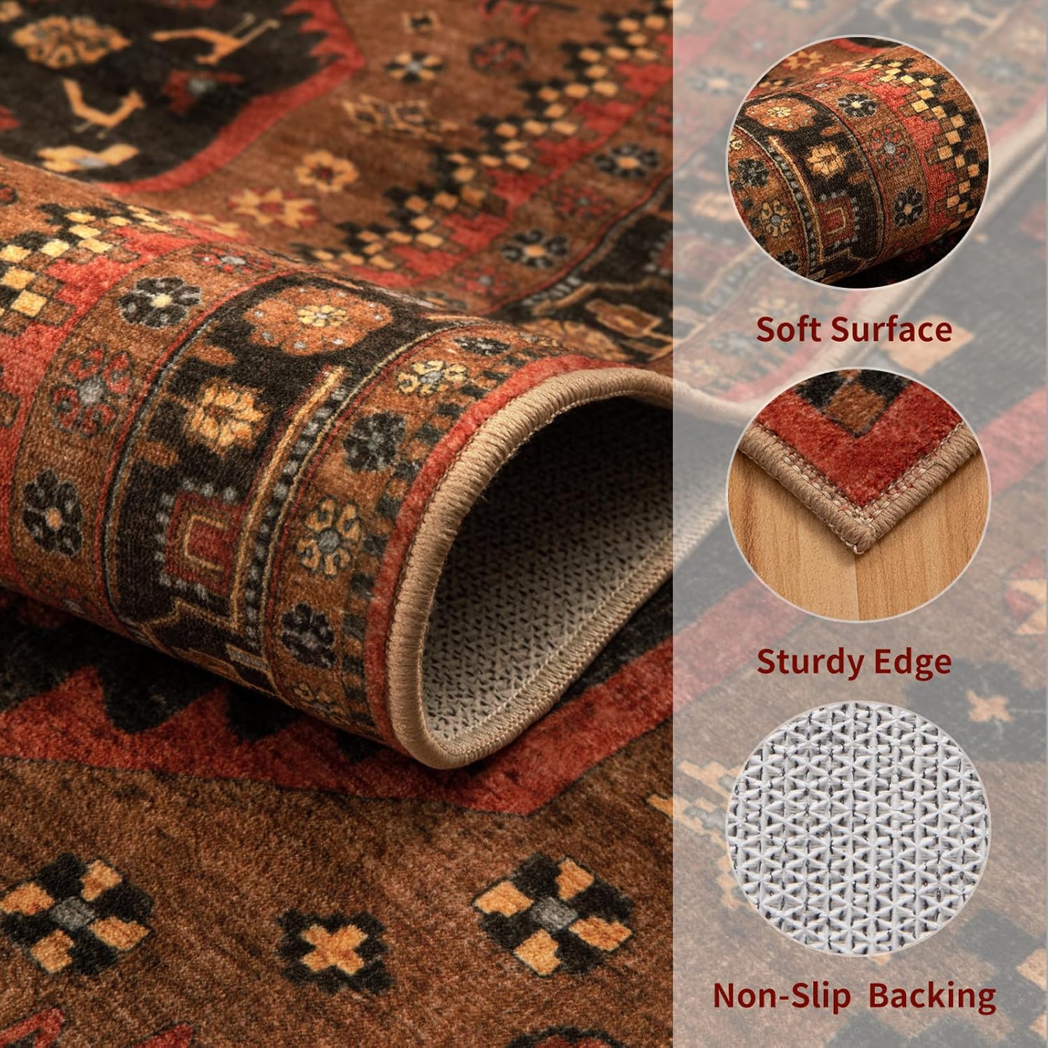 Ciicool 6x9ft Area Rug, Large Washable Throw Rug Vintage Kitchen Carpet for Entrance Bedroom Bedside Living Room Kitchen Laundry Bathroom Decor