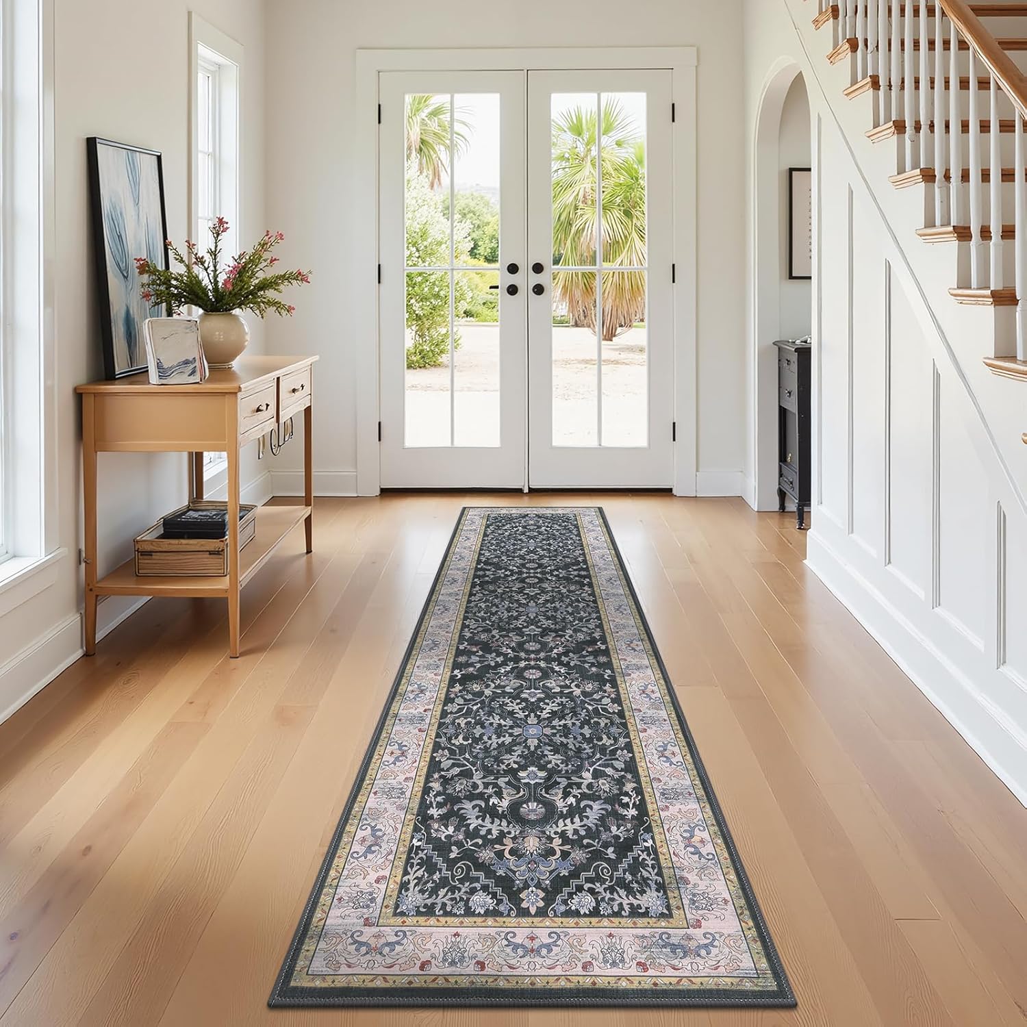 U'Artlines Boho Vintage Area Rug 8x10 Machine Washable Low Pile Soft Floor Carpet Non Slip Non Shedding Accent Rug for Living Room Bedroom Entryway Dining Room Office Cream Tan