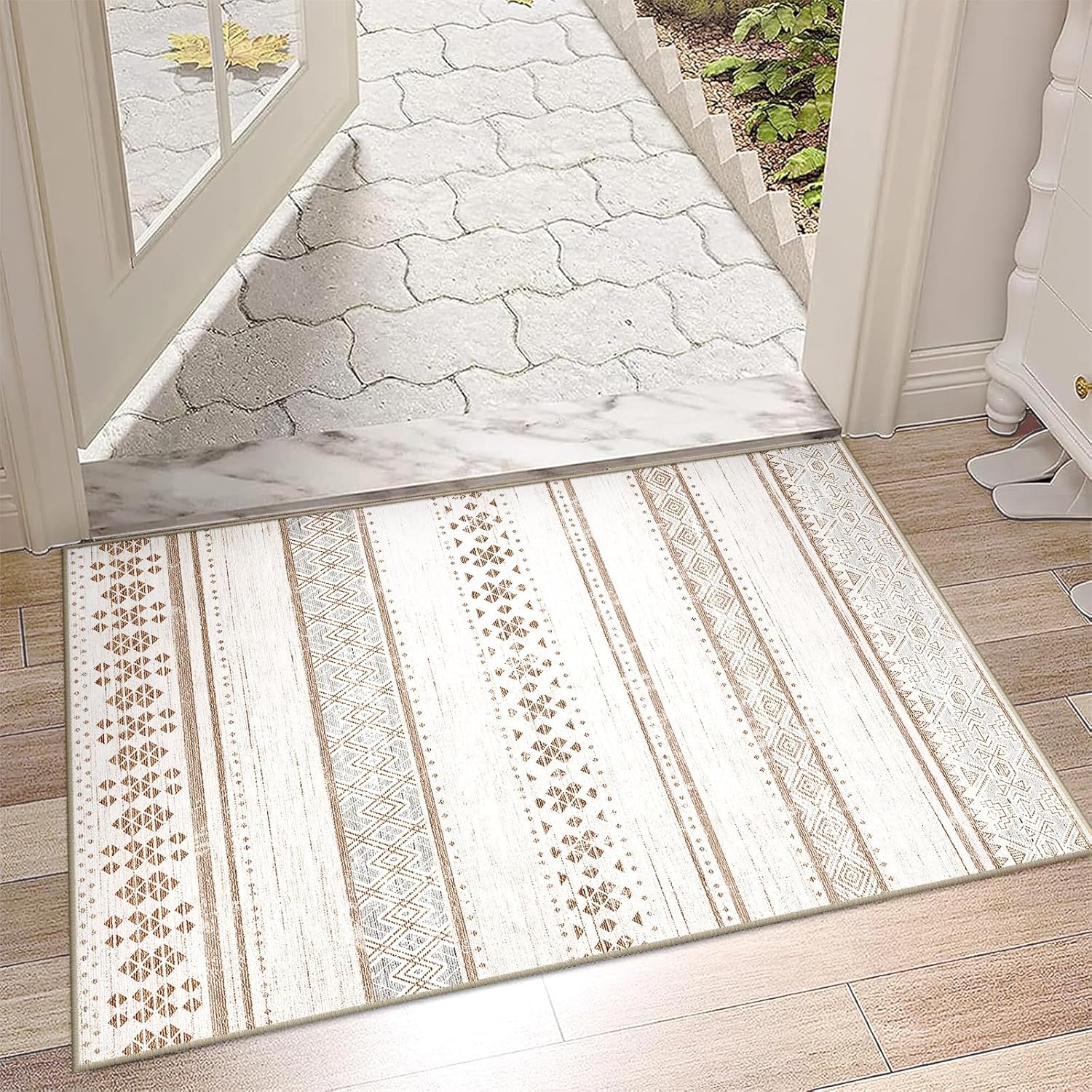 BESTSWEETIE 8x10 Area Rugs for Living Room Washable Moroccan Farmhouse Neutral Geometric Low Pile Non-Slip Soft Print Pattern Rug for Bedroom Kitchen Dining Room Entryway Black/White