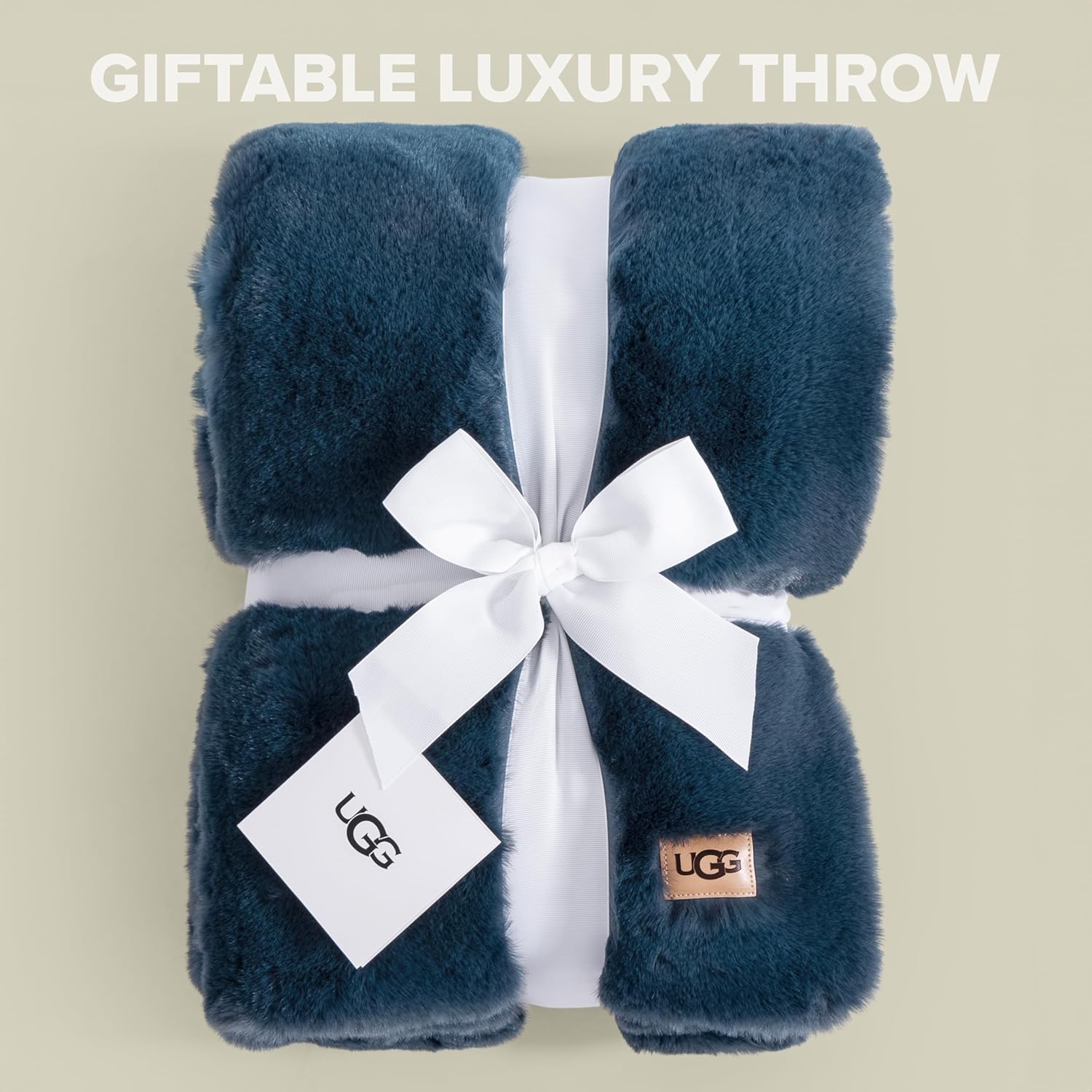 UGG Euphoria Faux Fur Throw Blanket, Soft Warm Throw Blankets for Couch or Bed, Luxury Bedroom Decor, Giftable Fuzzy Blankets, Machine Washable, 50-inch x 70-inch, Indigo Blue