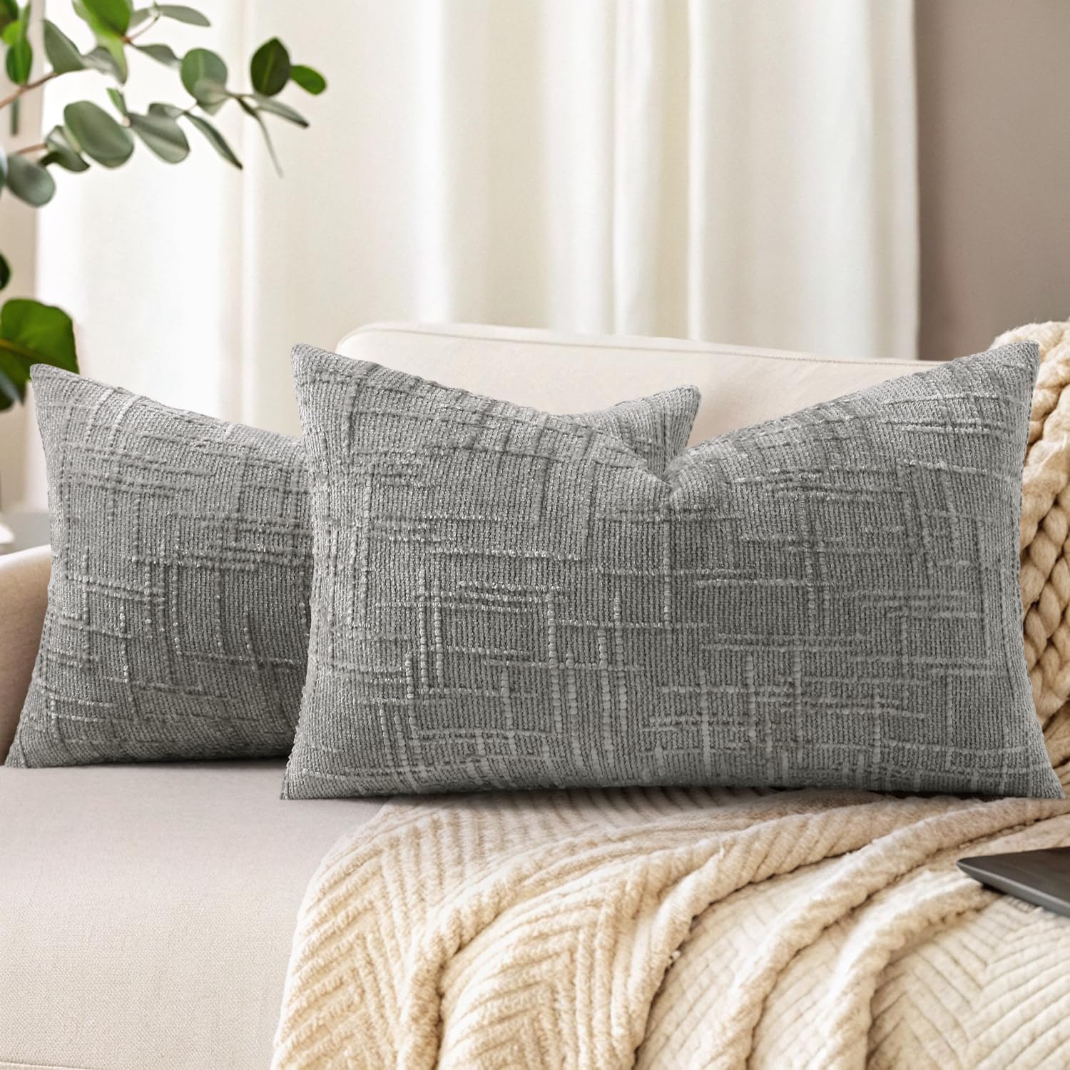 decorUhome Spring Cream White Chenille Euro Sham Throw Pillow Covers 22x22 Set of 2 Textured Soft Cozy Slubby Couch Pillow Covers Modern Farmhouse Boho Decorative Pillow Cases for Bed Sofa Living Room