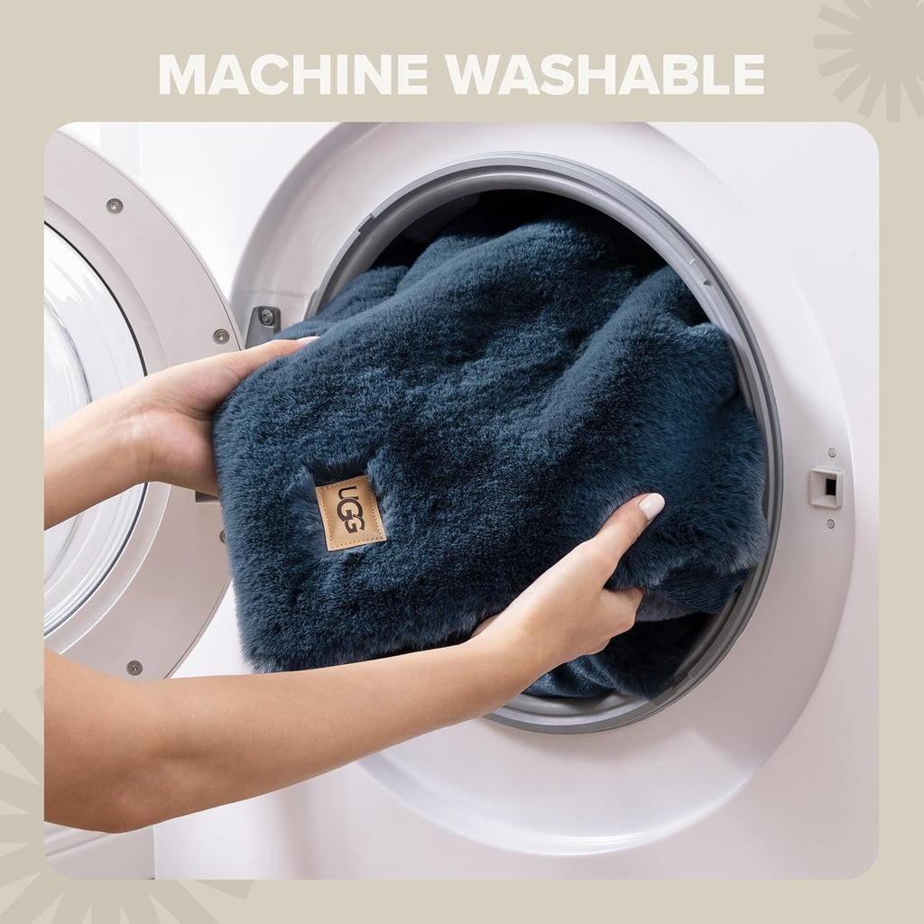 UGG Euphoria Faux Fur Throw Blanket, Soft Warm Throw Blankets for Couch or Bed, Luxury Bedroom Decor, Giftable Fuzzy Blankets, Machine Washable, 50-inch x 70-inch, Indigo Blue