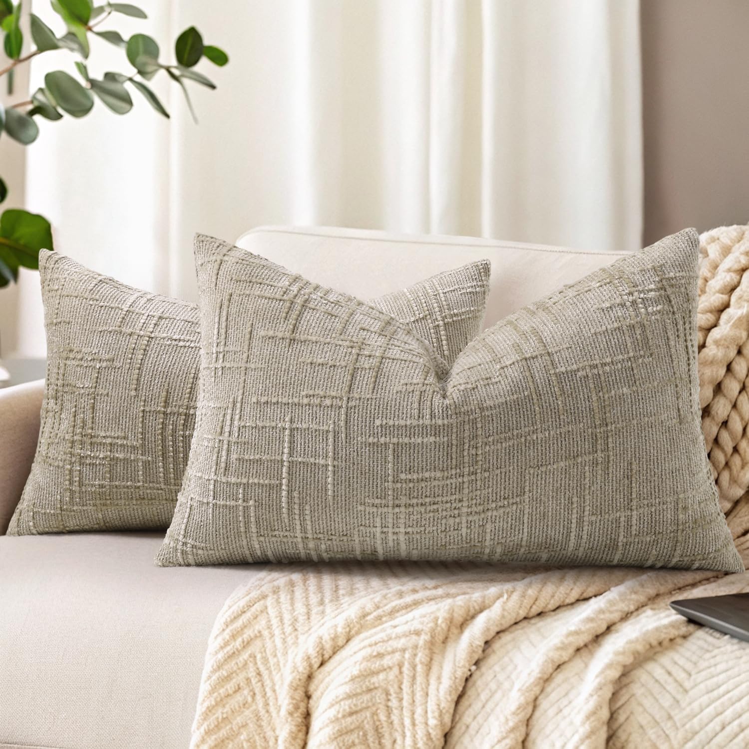 decorUhome Spring Cream White Chenille Euro Sham Throw Pillow Covers 22x22 Set of 2 Textured Soft Cozy Slubby Couch Pillow Covers Modern Farmhouse Boho Decorative Pillow Cases for Bed Sofa Living Room