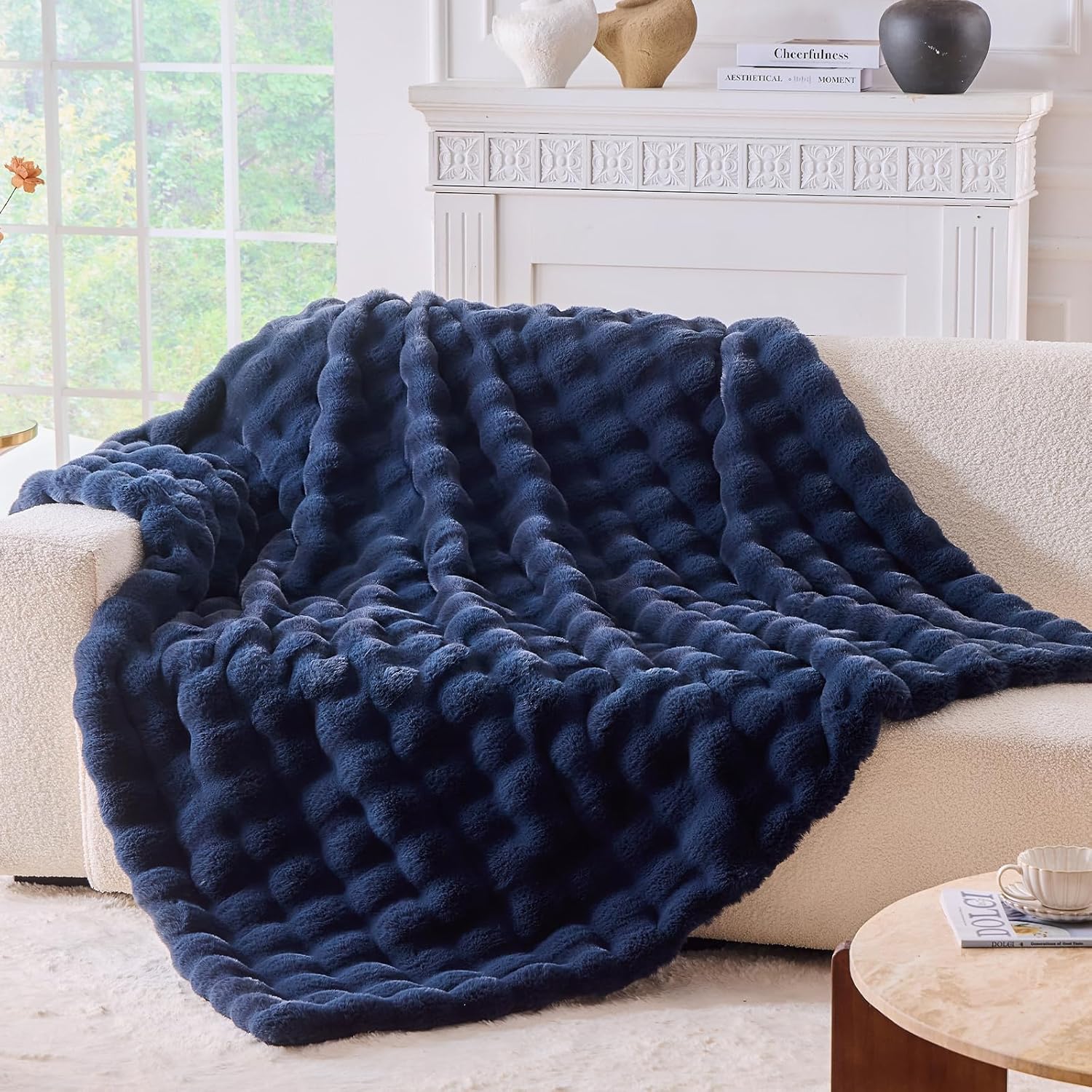BENVWE Fluffy Faux Fur Throw Blanket for Couch, Soft Plush Thick Cozy Fuzzy Luxury Minky Bubble Blanket for Home Living Room Decor Gift for Women, Tie-dye Coffee, 50" x 60", 1100GSM