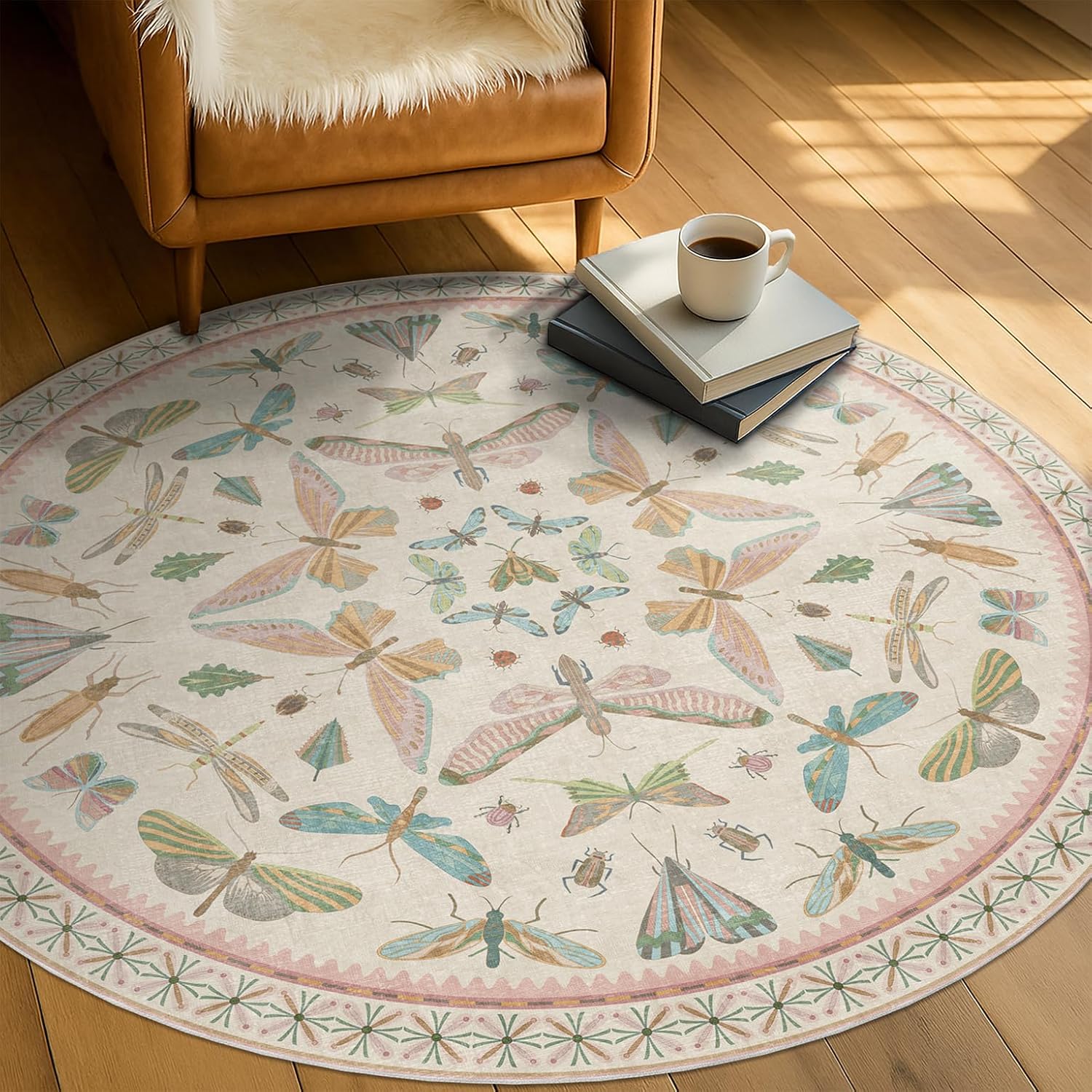 Living Room Rug Black Boho 6x9 - Dining Room Rugs for Under Table, Bedroom, Insect Bug Eclectic Home Décor, Washable Non Slip Foldable