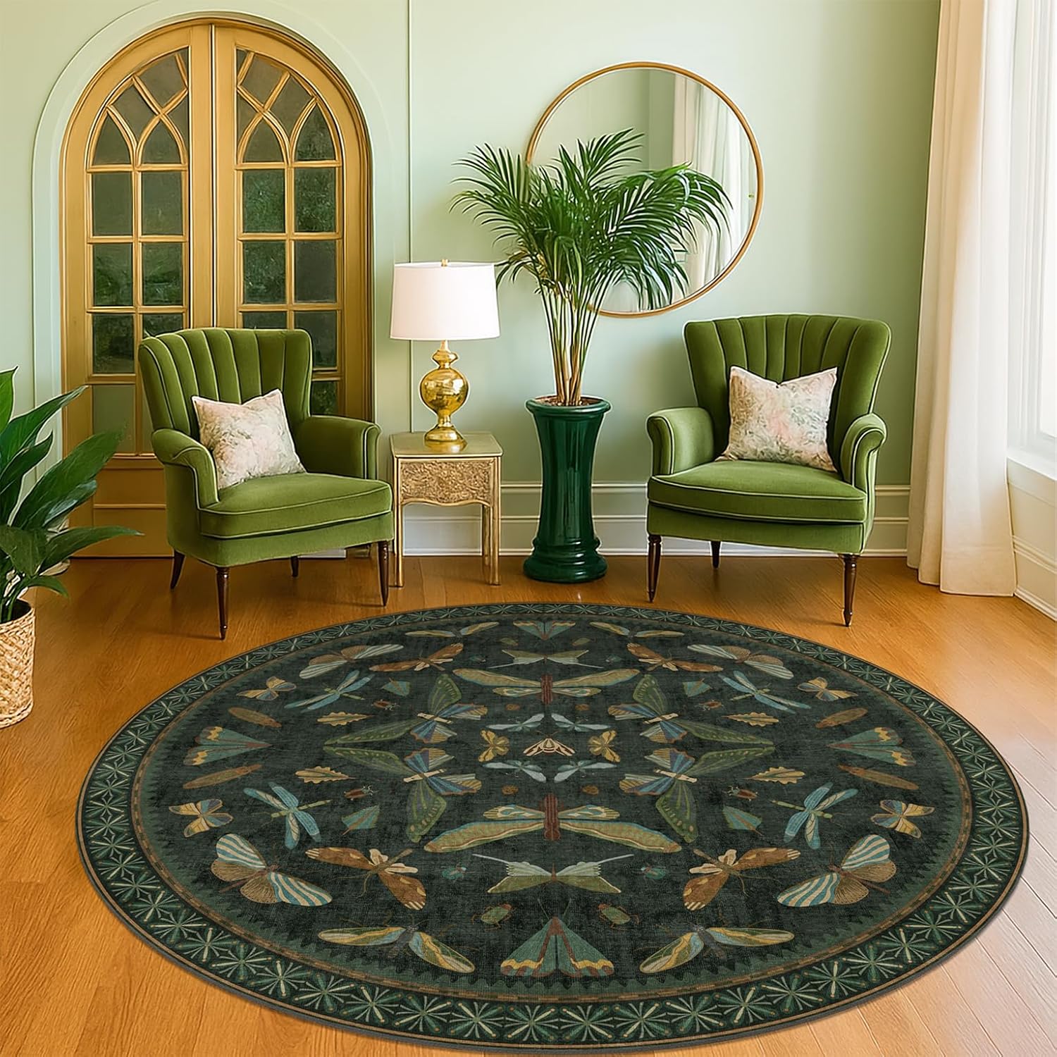 Living Room Rug Black Boho 6x9 - Dining Room Rugs for Under Table, Bedroom, Insect Bug Eclectic Home Décor, Washable Non Slip Foldable