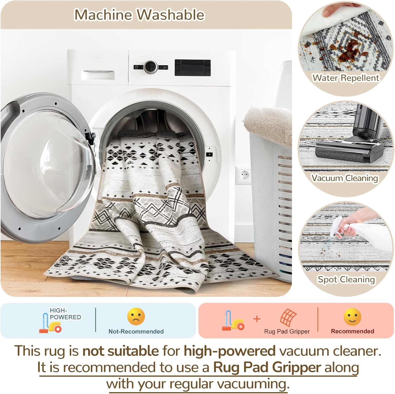 BESTSWEETIE 8x10 Area Rugs for Living Room Washable Moroccan Farmhouse Neutral Geometric Low Pile Non-Slip Soft Print Pattern Rug for Bedroom Kitchen Dining Room Entryway Black/Brown